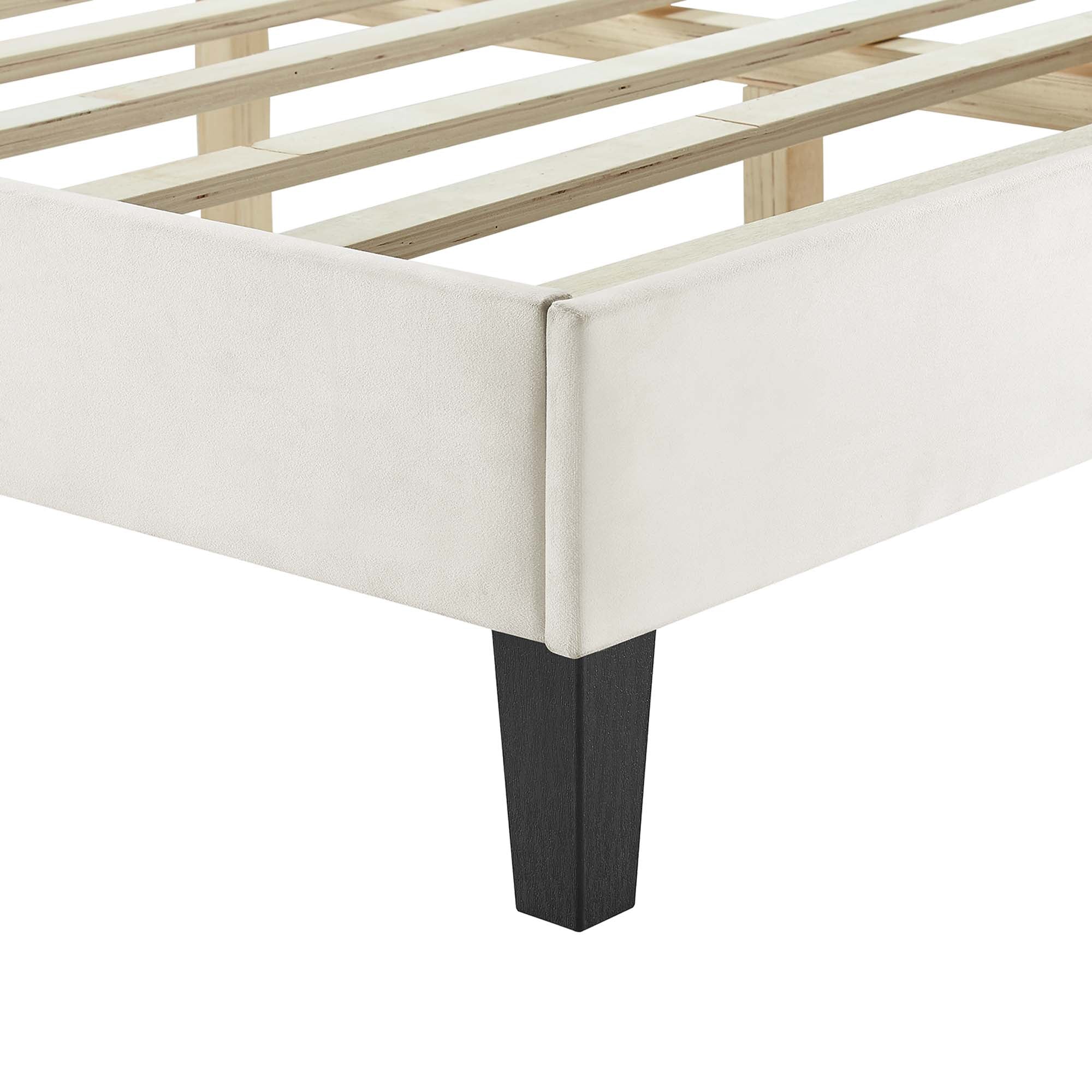 Leah Tapered Wood Leg Chevron Tufted Performance Velvet Twin Platform Bed