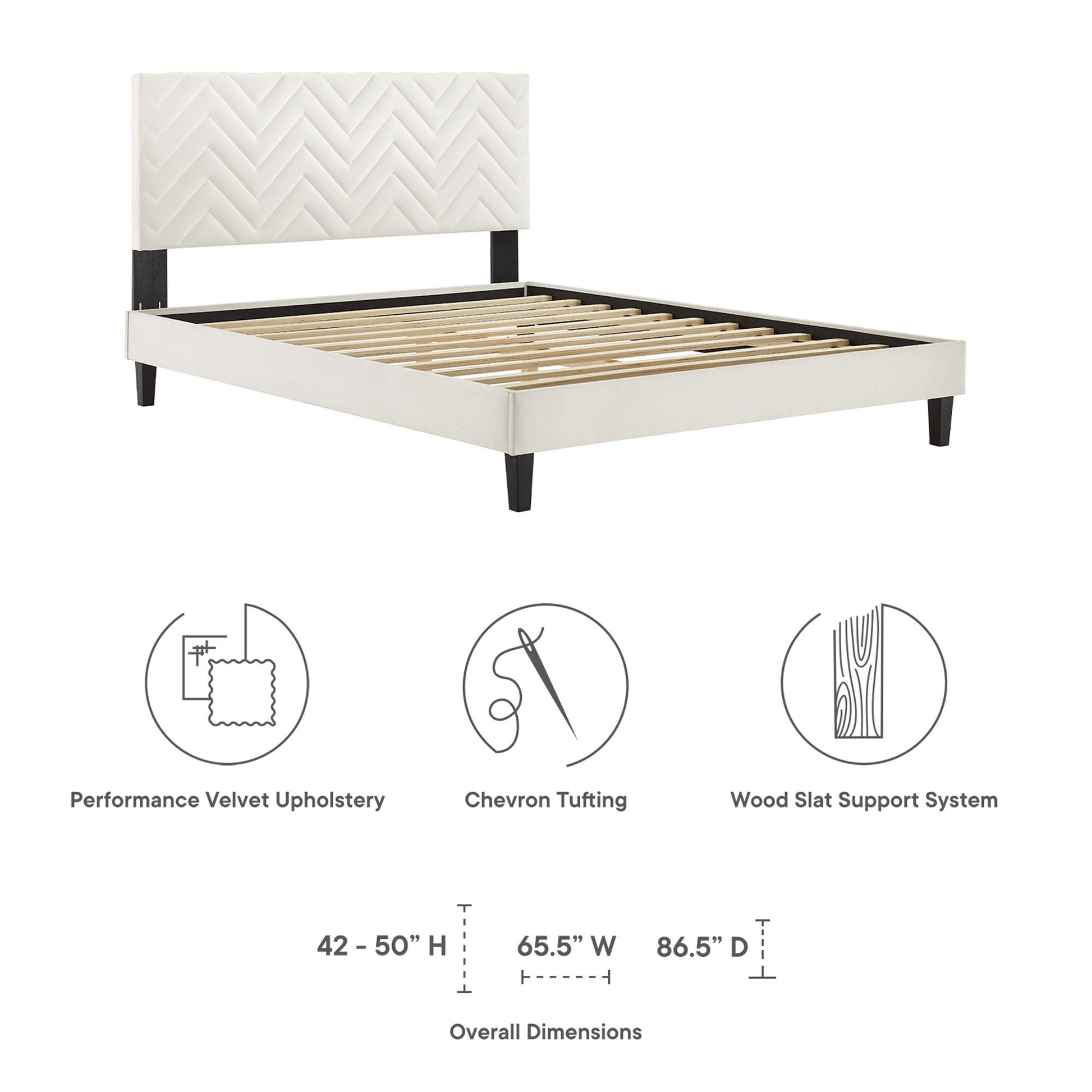 Leah Tapered Wood Leg Chevron Tufted Performance Velvet Twin Platform Bed
