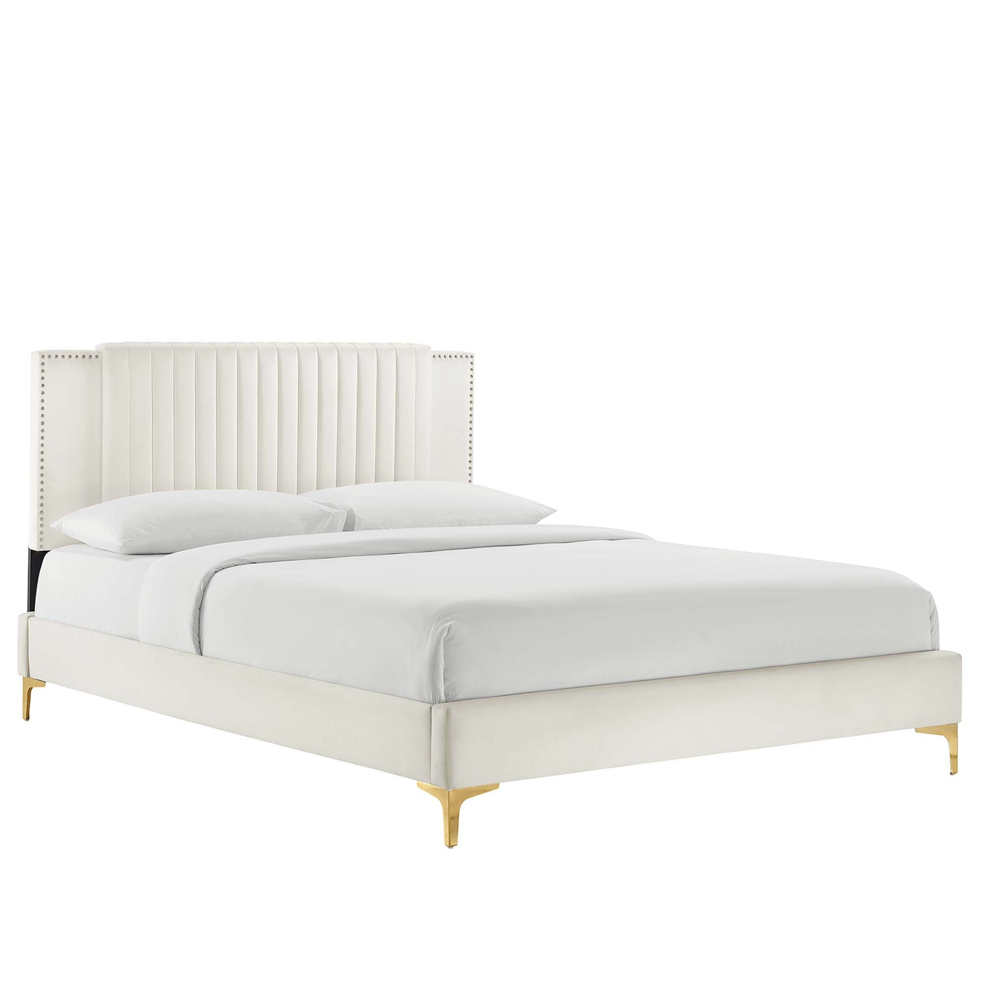 Zahra Channel Tufted Performance Velvet Full Platform Bed - White