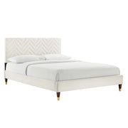 Leah Chevron Tufted Performance Velvet Full Platform Bed - White