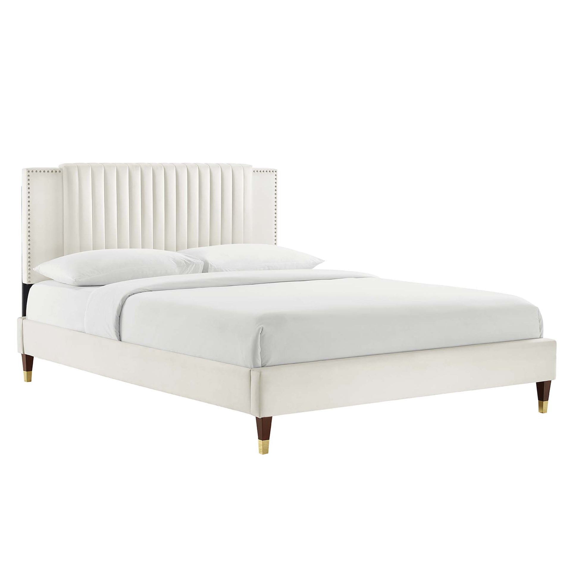 Zahra Channel Tufted Performance Velvet Full Platform Bed - White