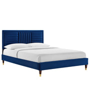 Sofia Channel Tufted Performance Velvet Full Platform Bed - Navy