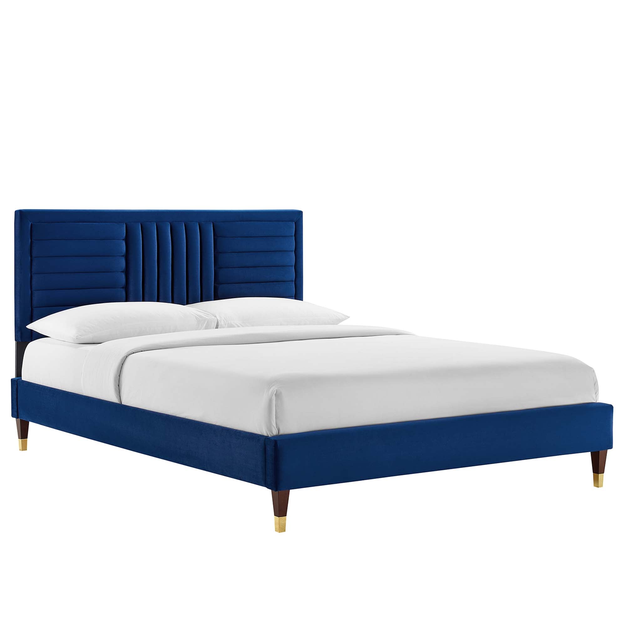 Sofia Channel Tufted Performance Velvet Full Platform Bed - Navy