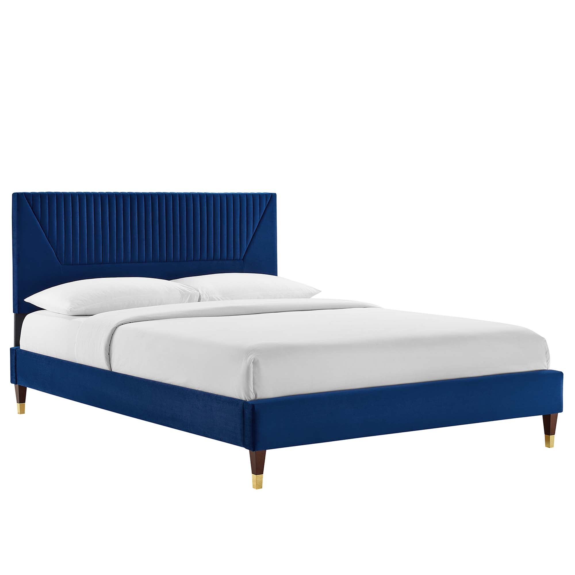 Yasmine Channel Tufted Performance Velvet Full Platform Bed - Navy