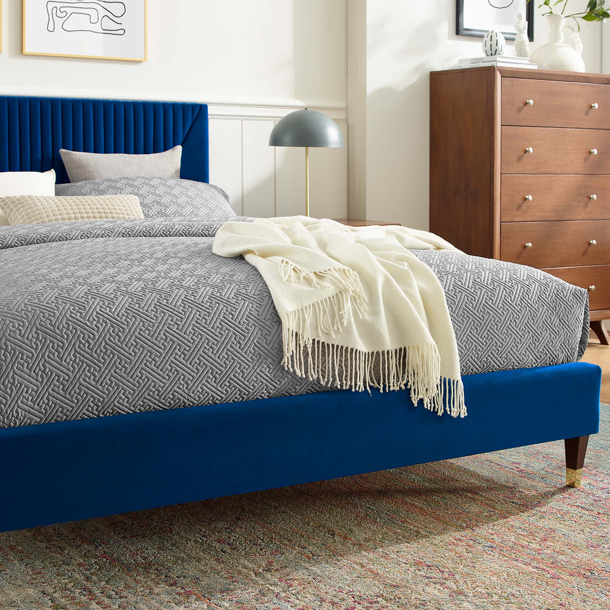 Yasmine Channel Tufted Performance Velvet Full Platform Bed