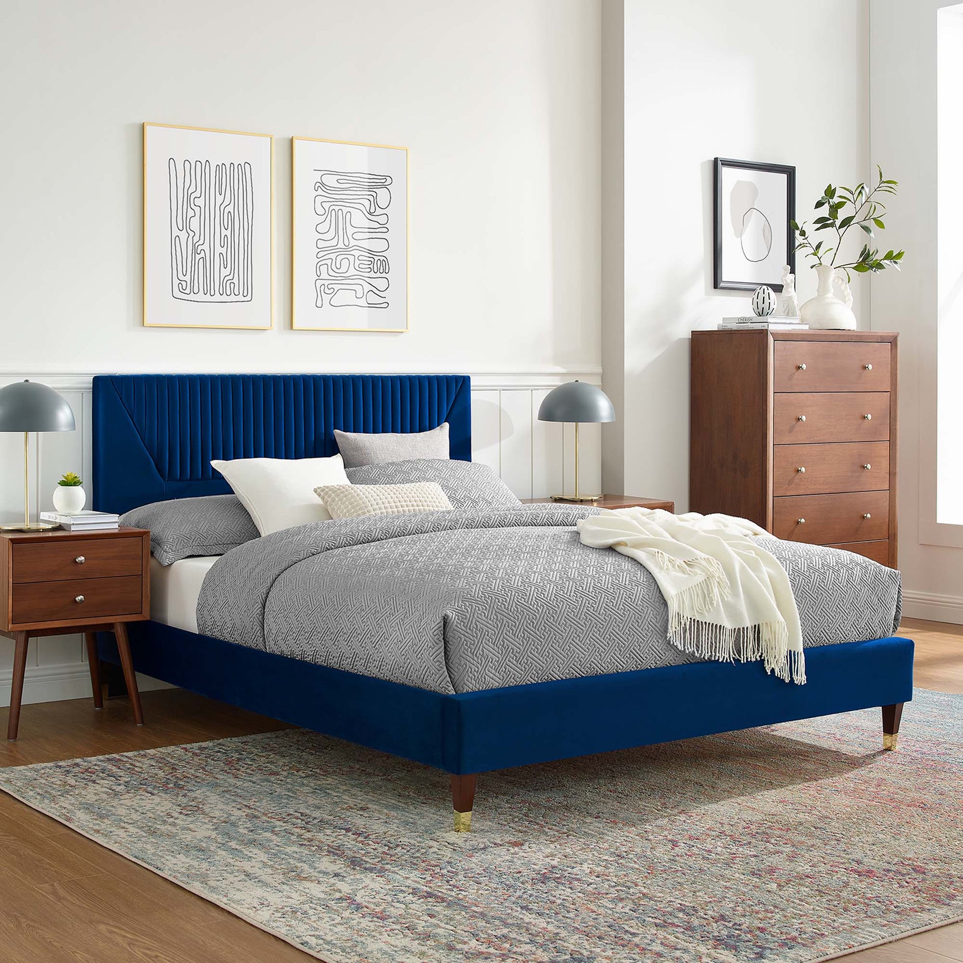 Yasmine Channel Tufted Performance Velvet Full Platform Bed