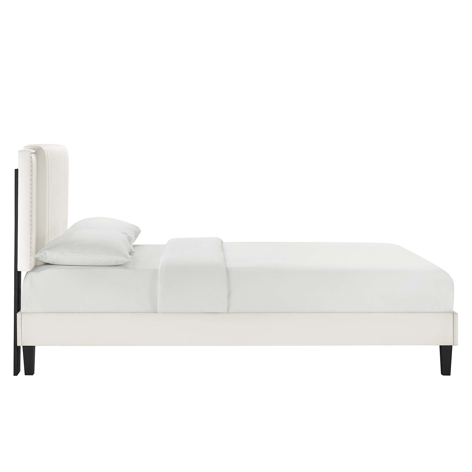Zahra Tapered Wood Leg Channel Tufted Performance Velvet Full Platform Bed