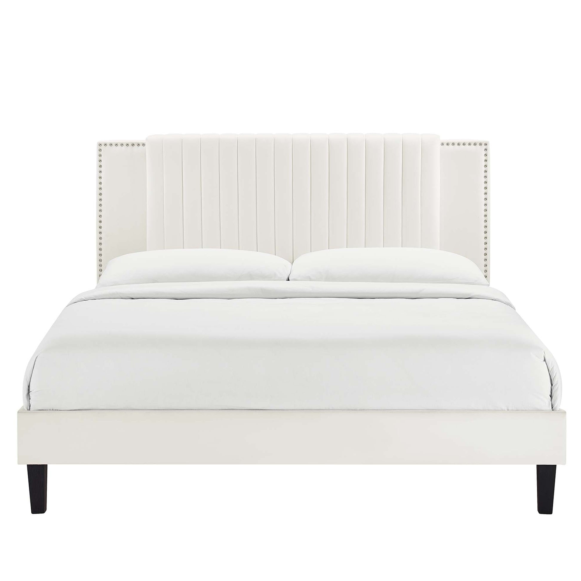 Zahra Tapered Wood Leg Channel Tufted Performance Velvet Full Platform Bed