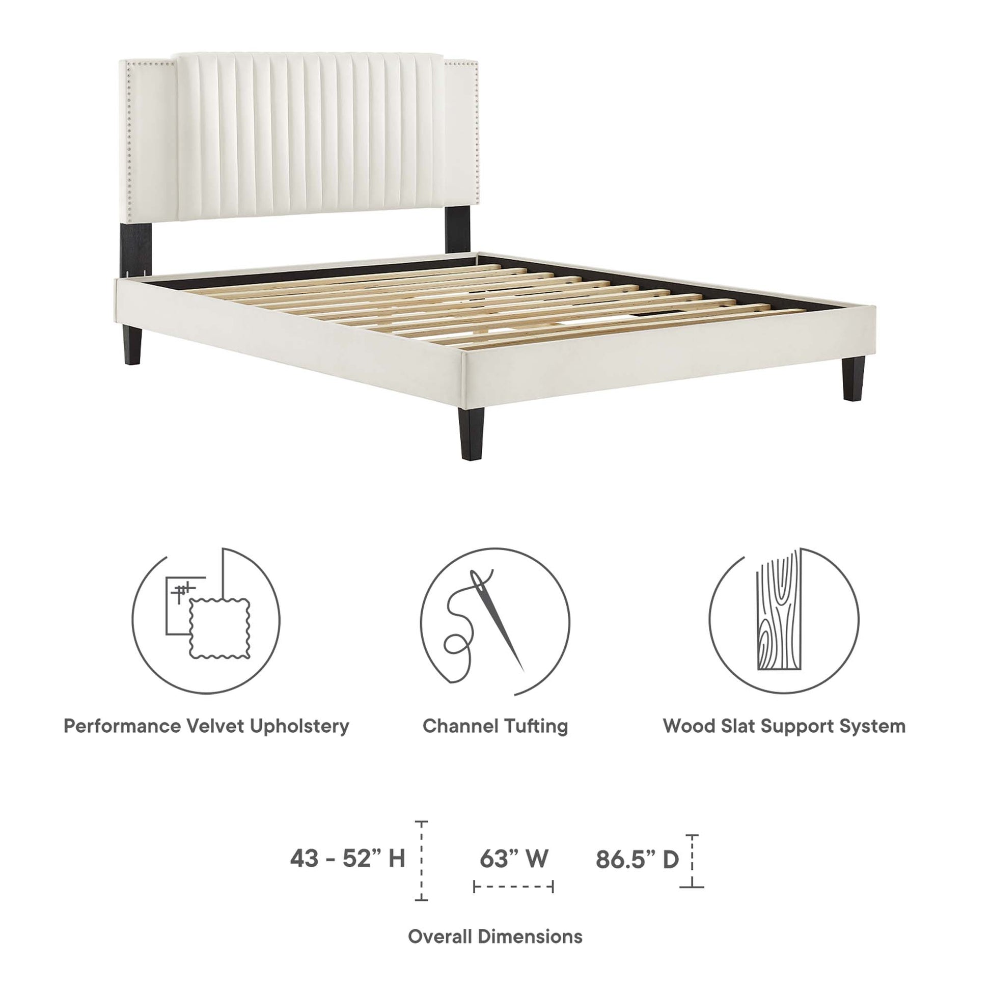 Zahra Tapered Wood Leg Channel Tufted Performance Velvet Full Platform Bed