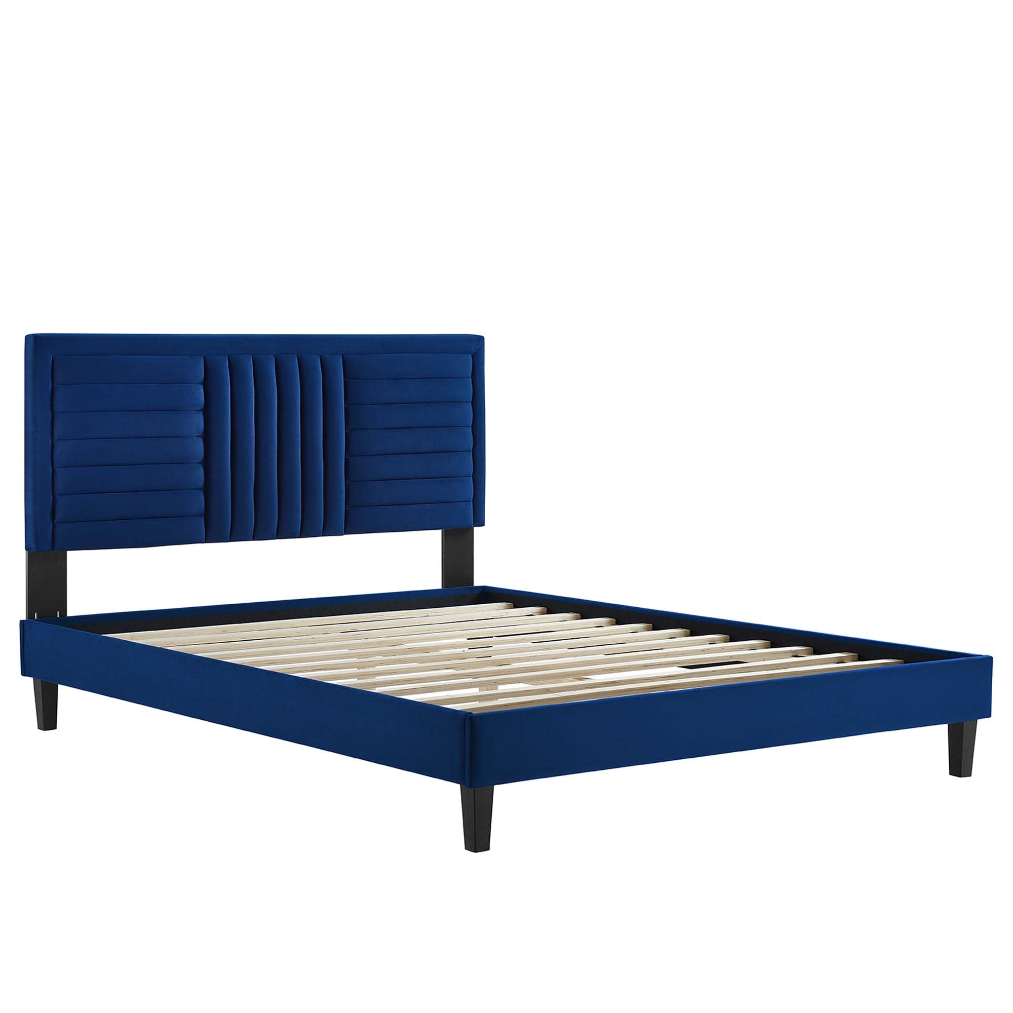 Sofia Tapered Wood Leg Channel Tufted Performance Velvet Full Platform Bed
