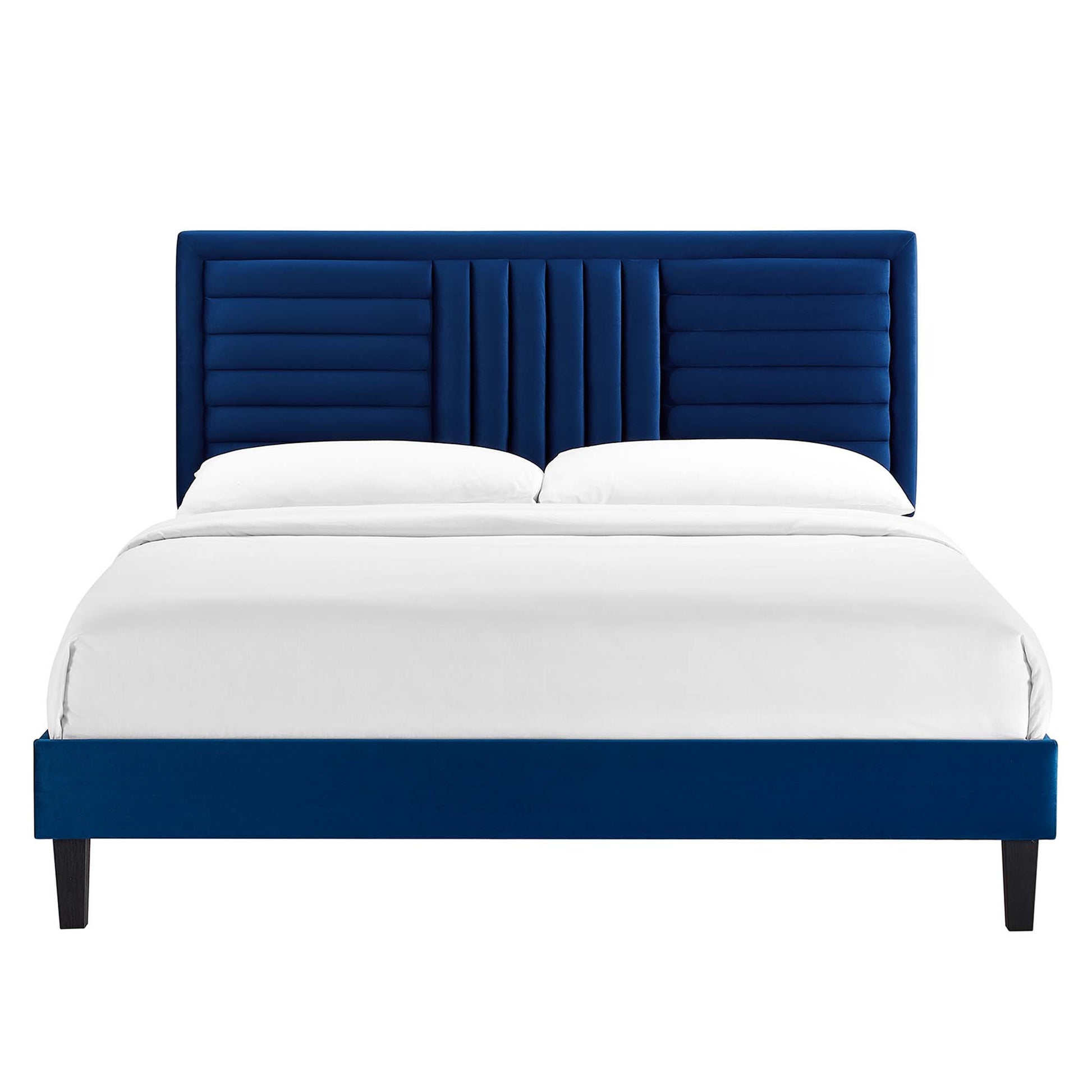 Sofia Tapered Wood Leg Channel Tufted Performance Velvet Full Platform Bed