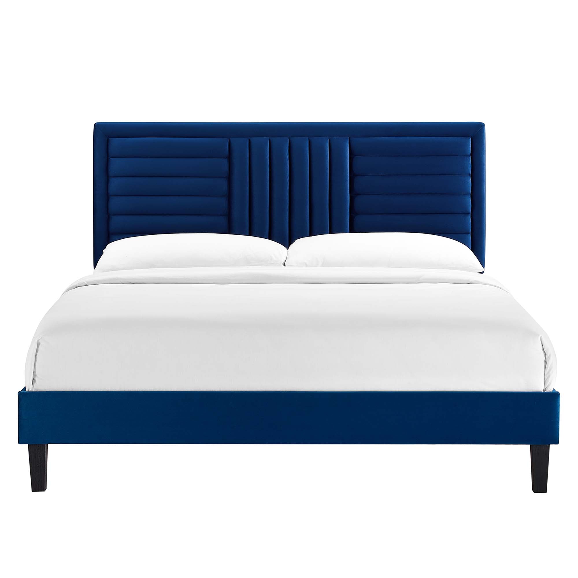 Sofia Tapered Wood Leg Channel Tufted Performance Velvet Full Platform Bed