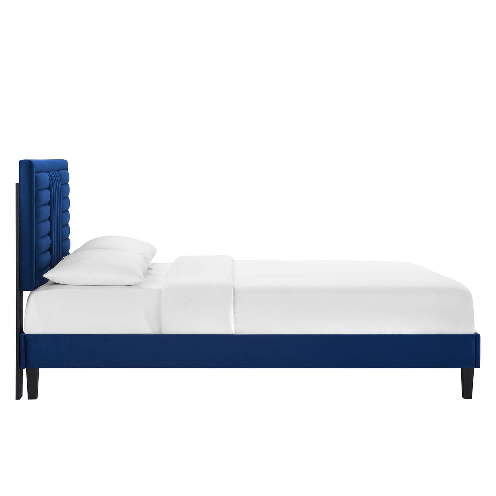 Sofia Tapered Wood Leg Channel Tufted Performance Velvet Full Platform Bed