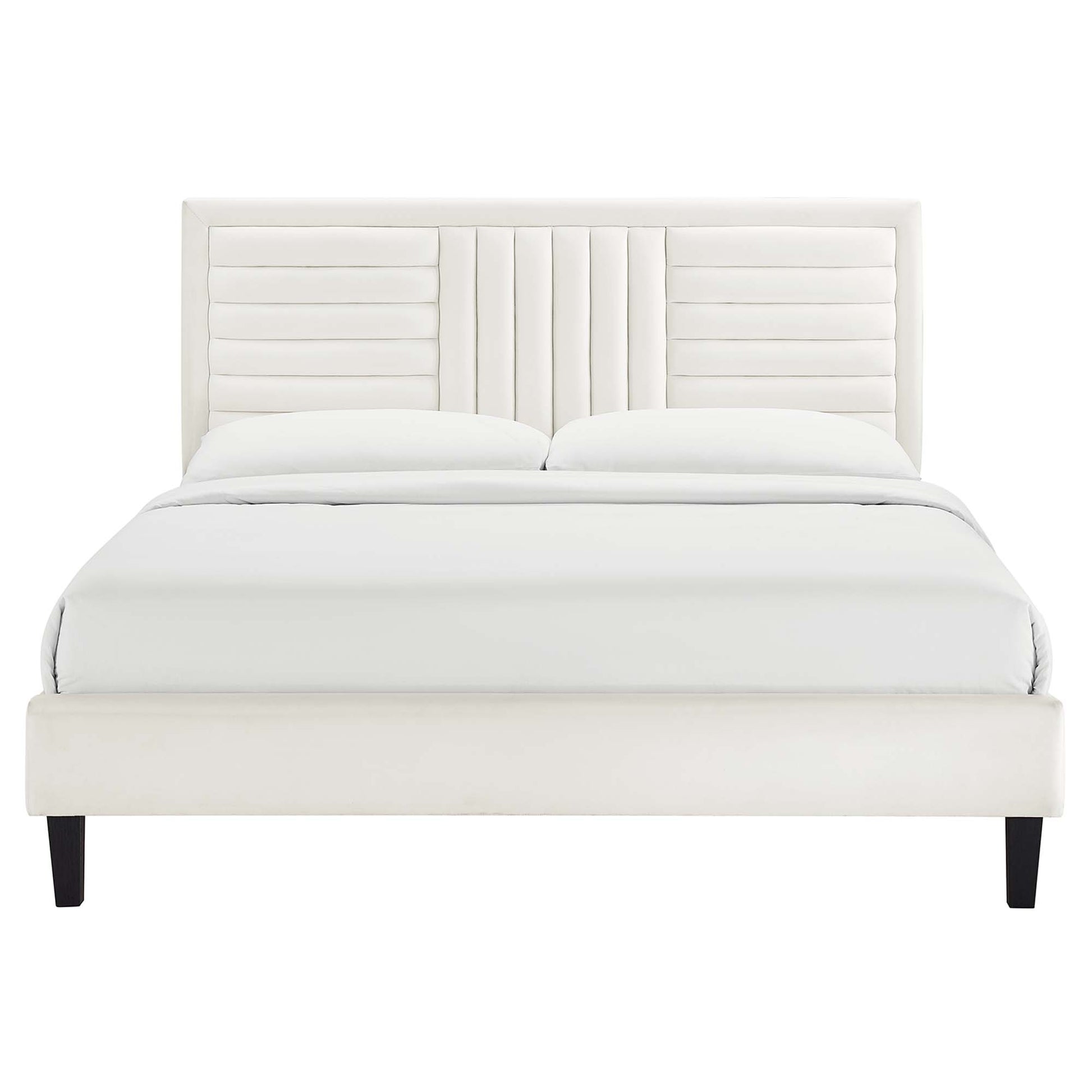 Sofia Tapered Wood Leg Channel Tufted Performance Velvet Full Platform Bed