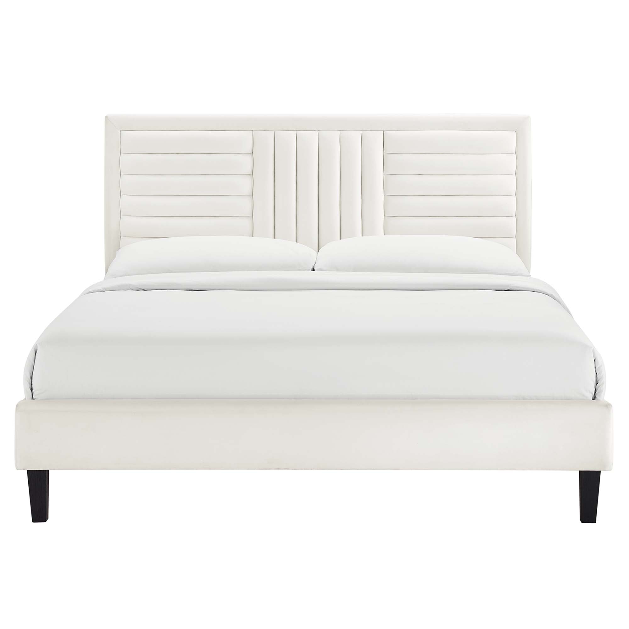 Sofia Tapered Wood Leg Channel Tufted Performance Velvet Full Platform Bed
