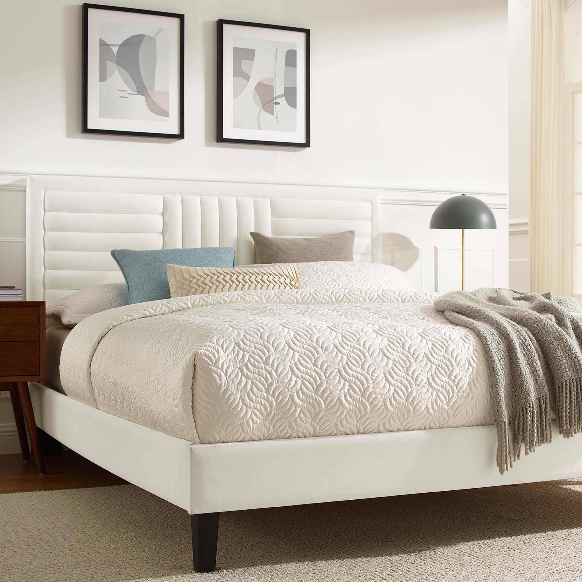 Sofia Tapered Wood Leg Channel Tufted Performance Velvet Full Platform Bed