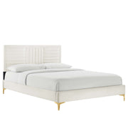 Sofia Channel Tufted Performance Velvet King Platform Bed - White