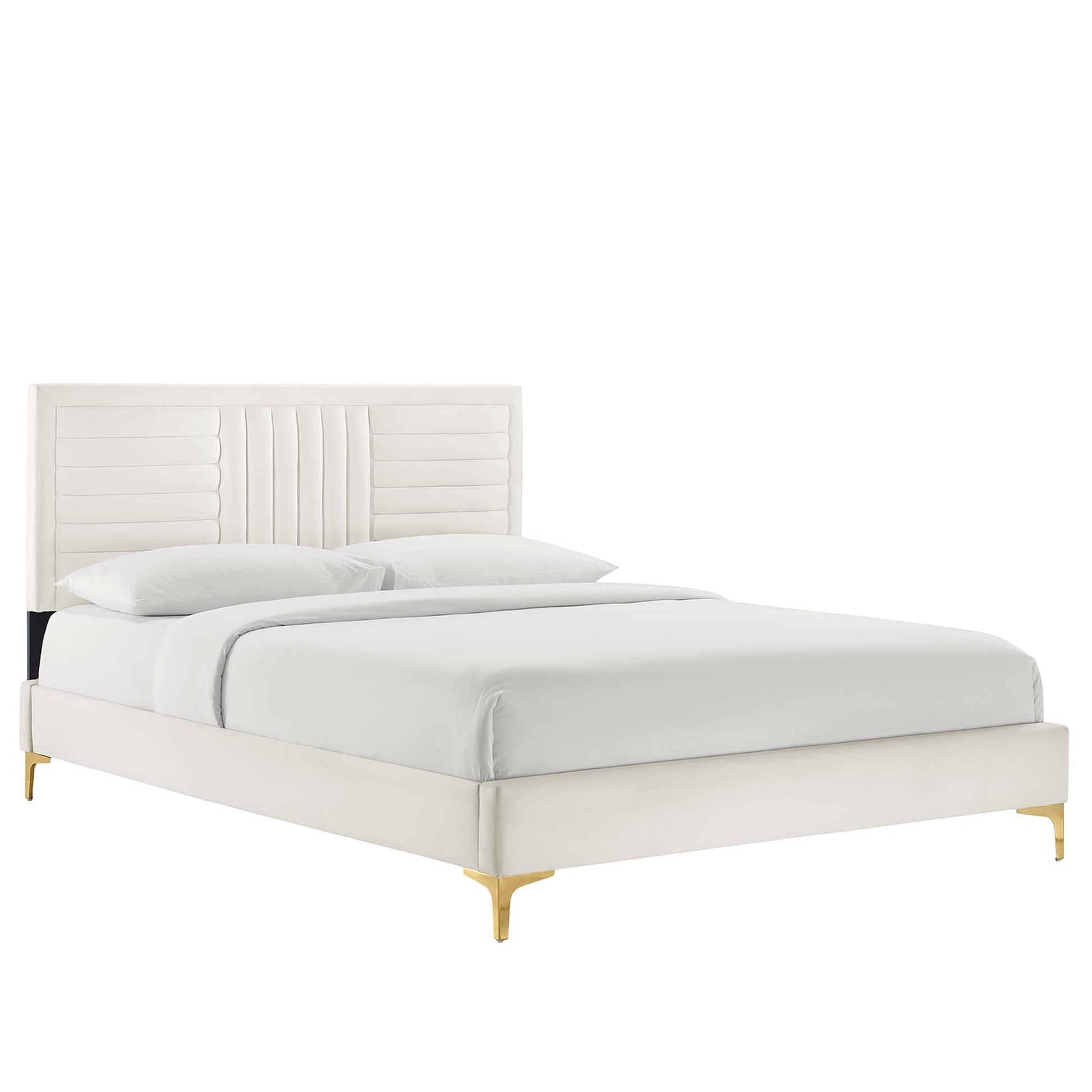 Sofia Channel Tufted Performance Velvet King Platform Bed - White