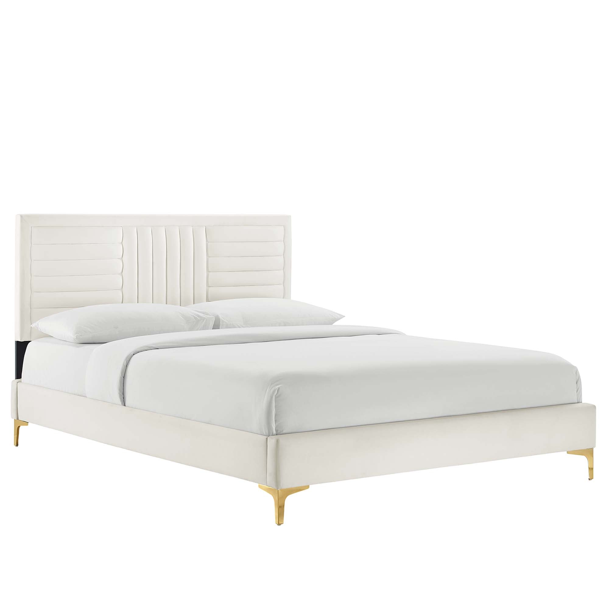 Sofia Channel Tufted Performance Velvet King Platform Bed - White