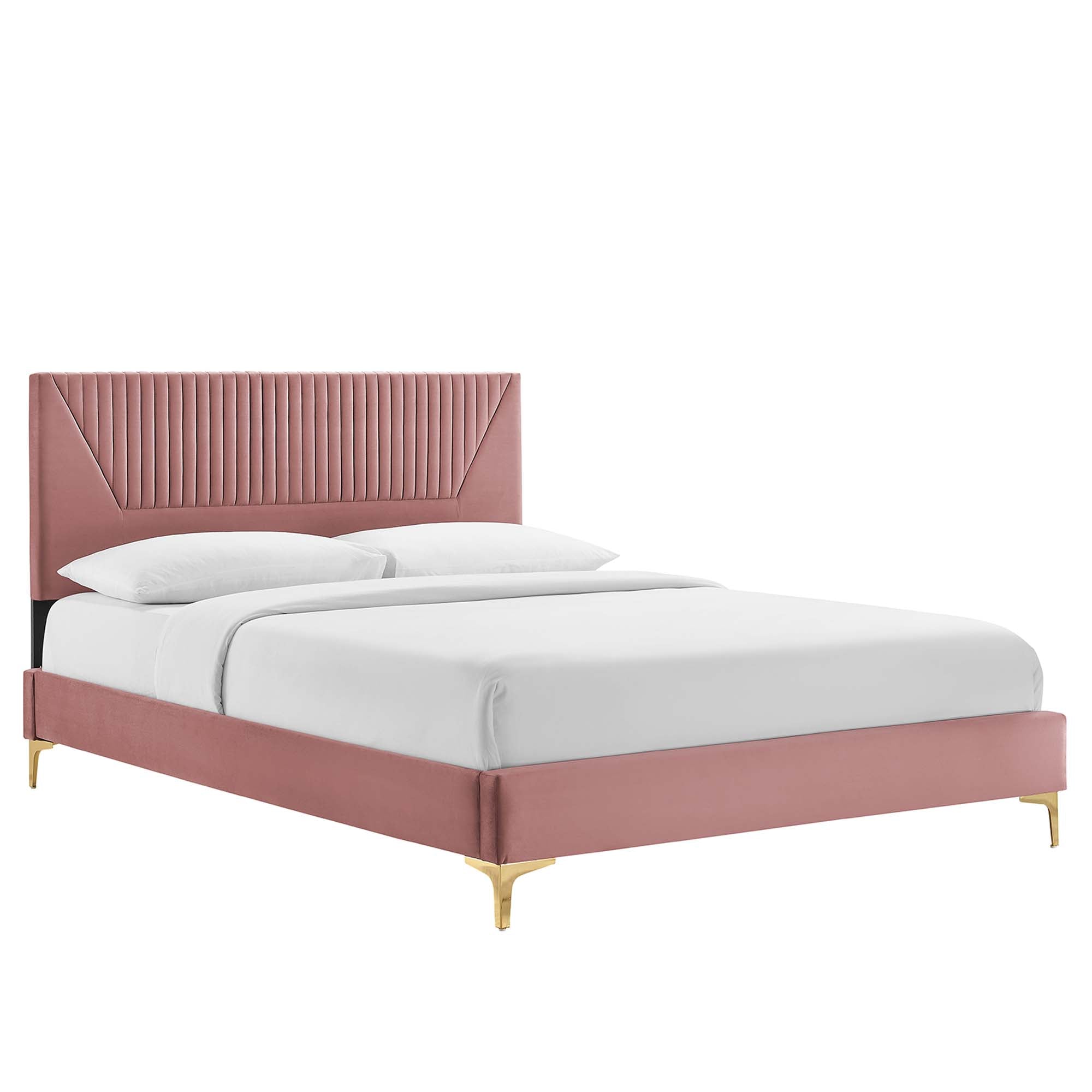 Yasmine Channel Tufted Performance Velvet King Platform Bed - Dusty Rose