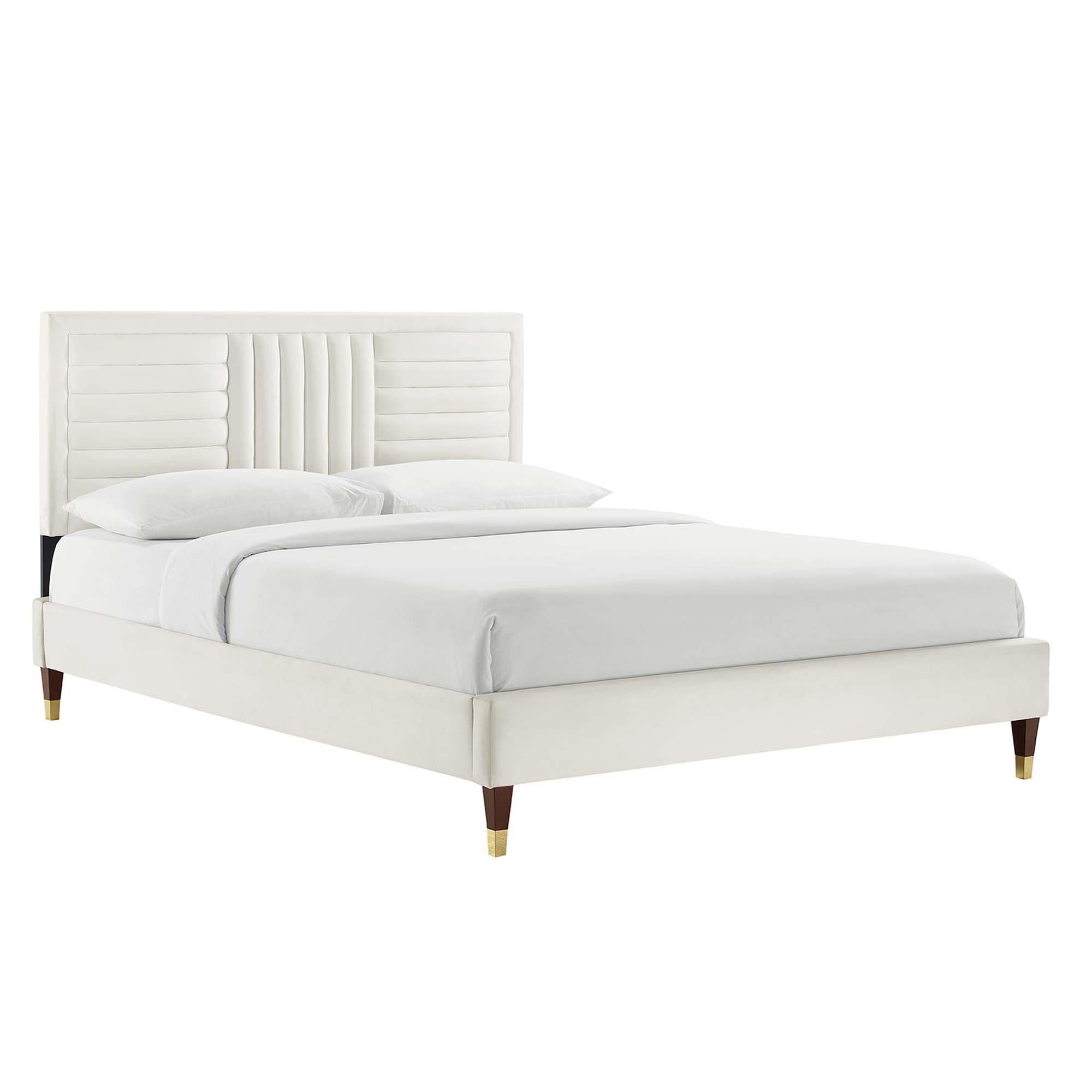 Sofia Channel Tufted Performance Velvet King Platform Bed - White