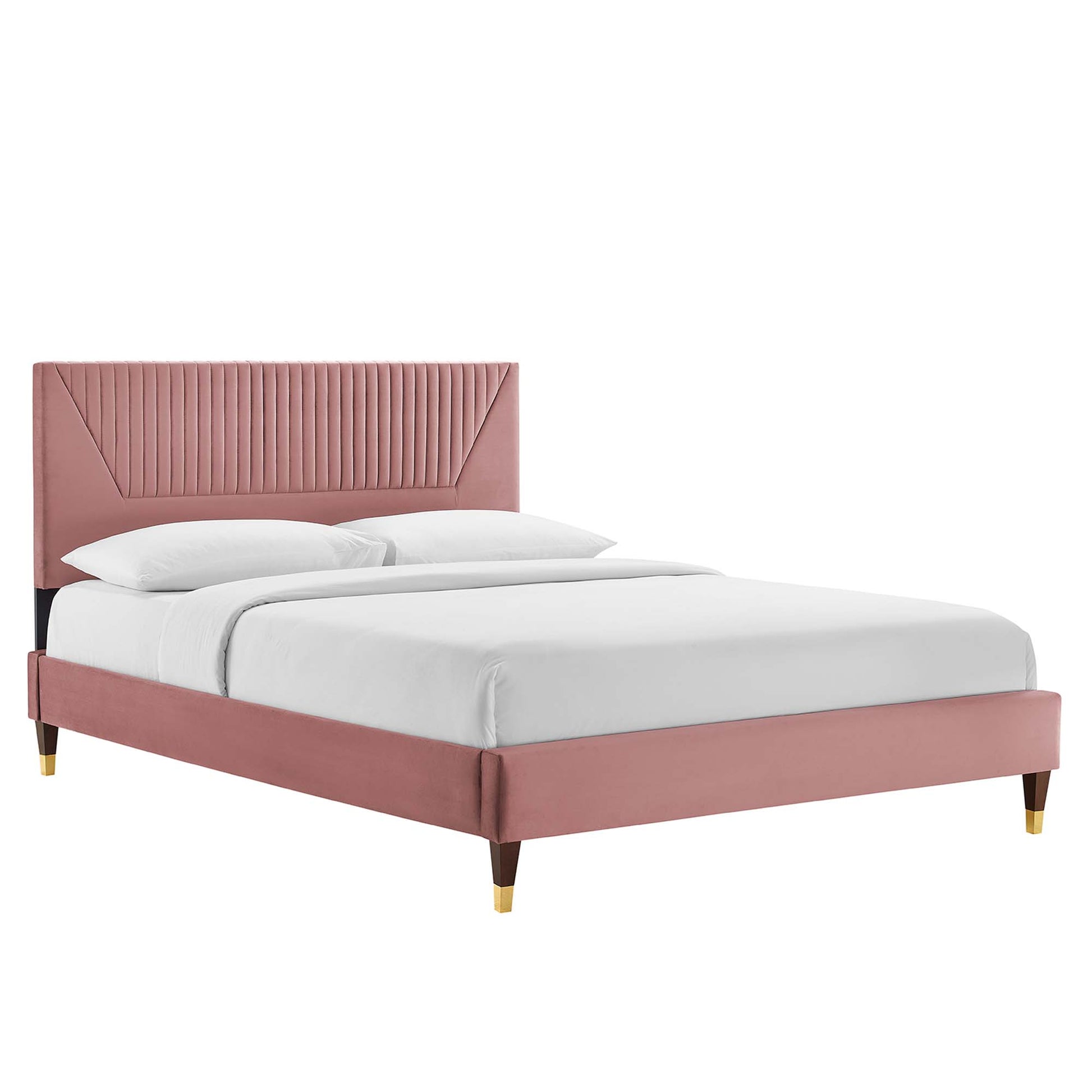 Yasmine Channel Tufted Performance Velvet King Platform Bed - Dusty Rose
