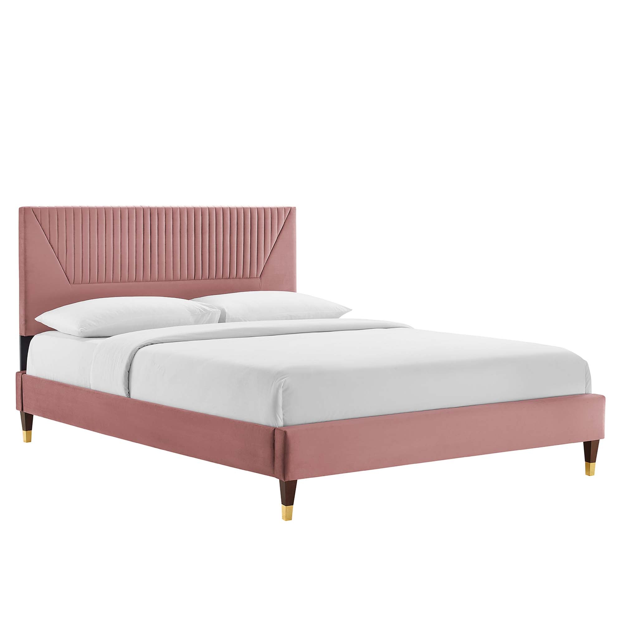 Yasmine Channel Tufted Performance Velvet King Platform Bed - Dusty Rose