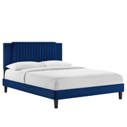 Zahra Channel Tufted Performance Velvet King Platform Bed - Navy