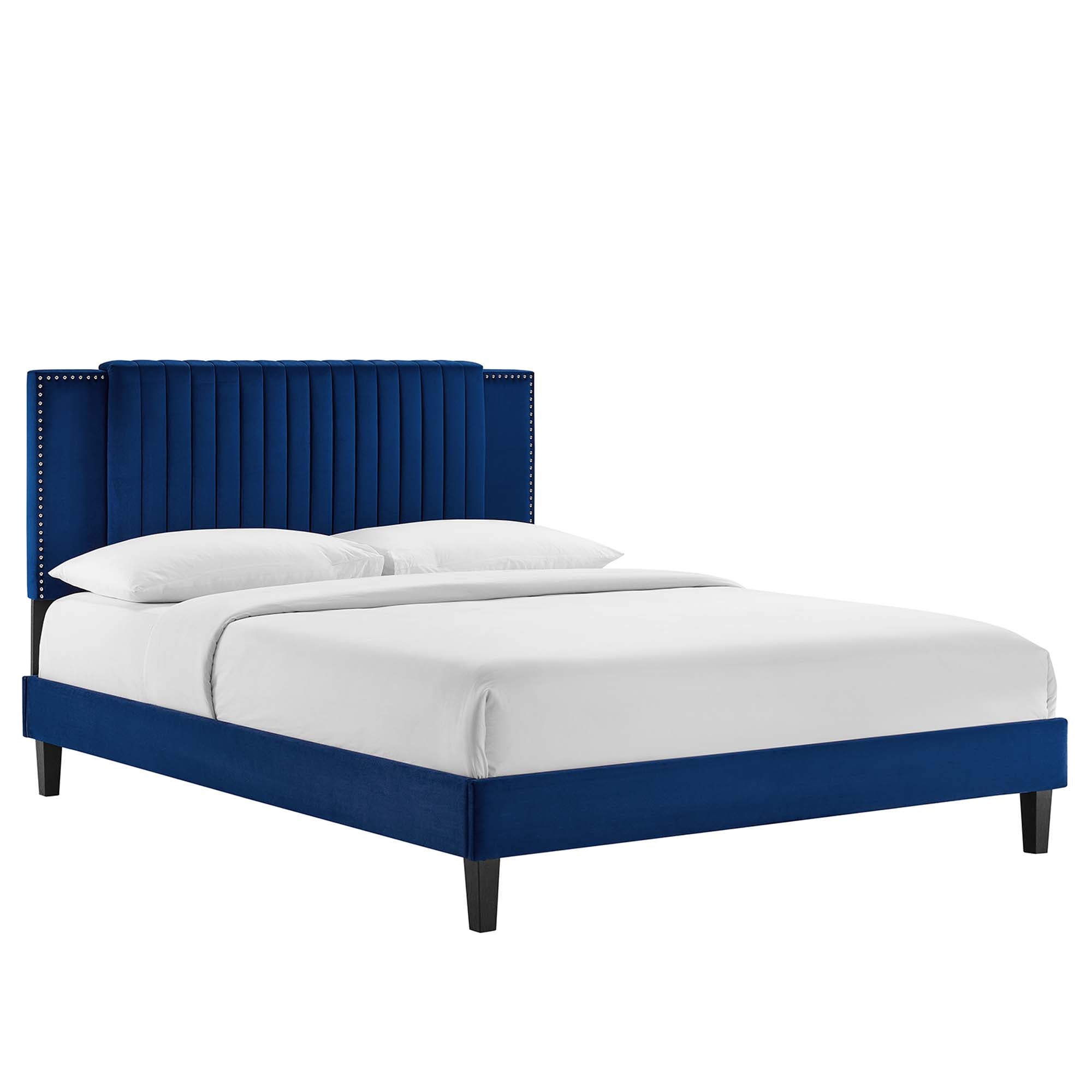 Zahra Channel Tufted Performance Velvet King Platform Bed - Navy
