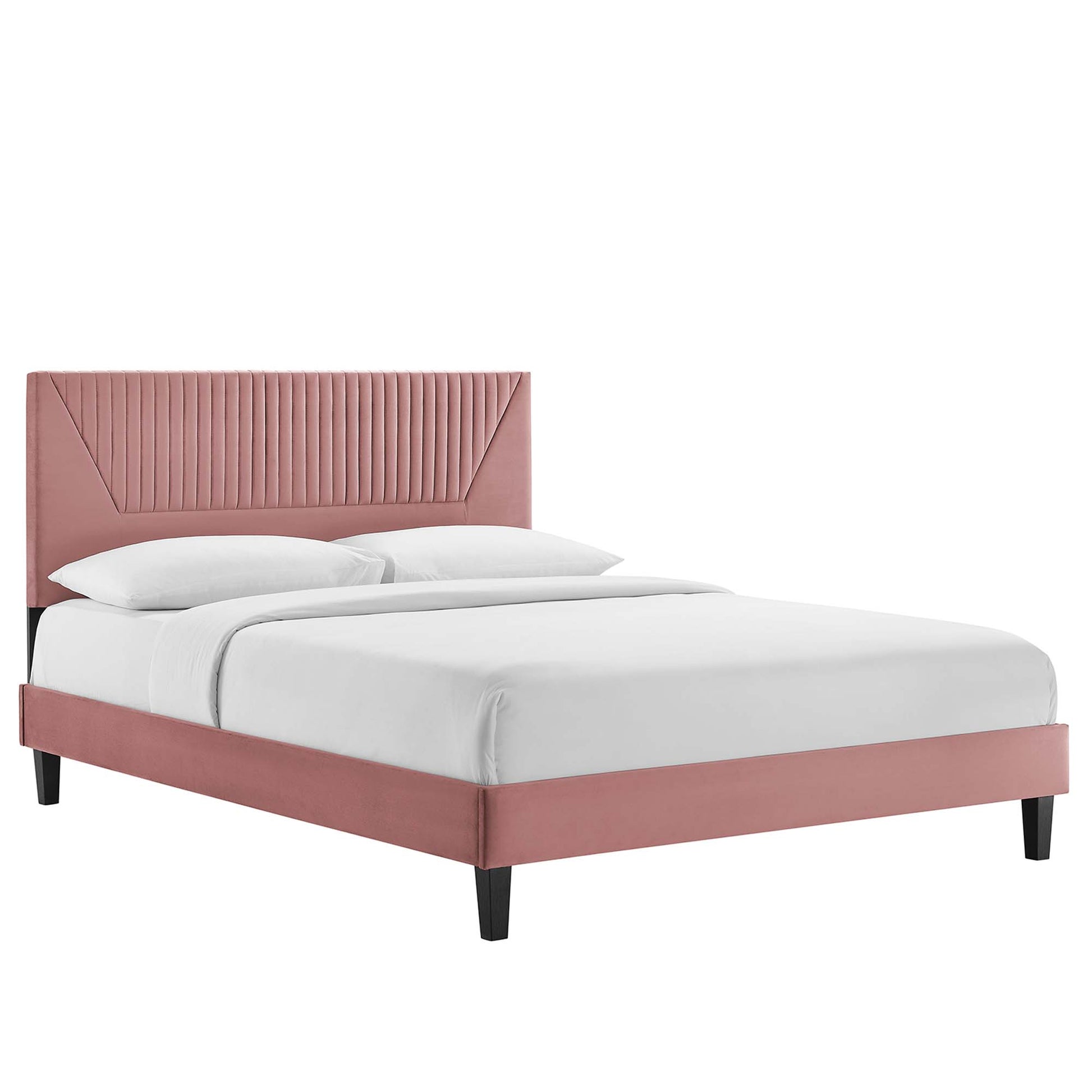 Yasmine Channel Tufted Performance Velvet King Platform Bed - Dusty Rose