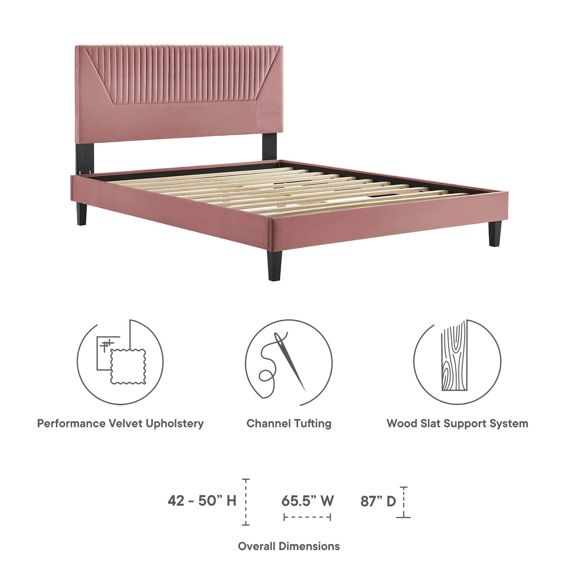 Yasmine Channel Tufted Performance Velvet King Platform Bed - Navy