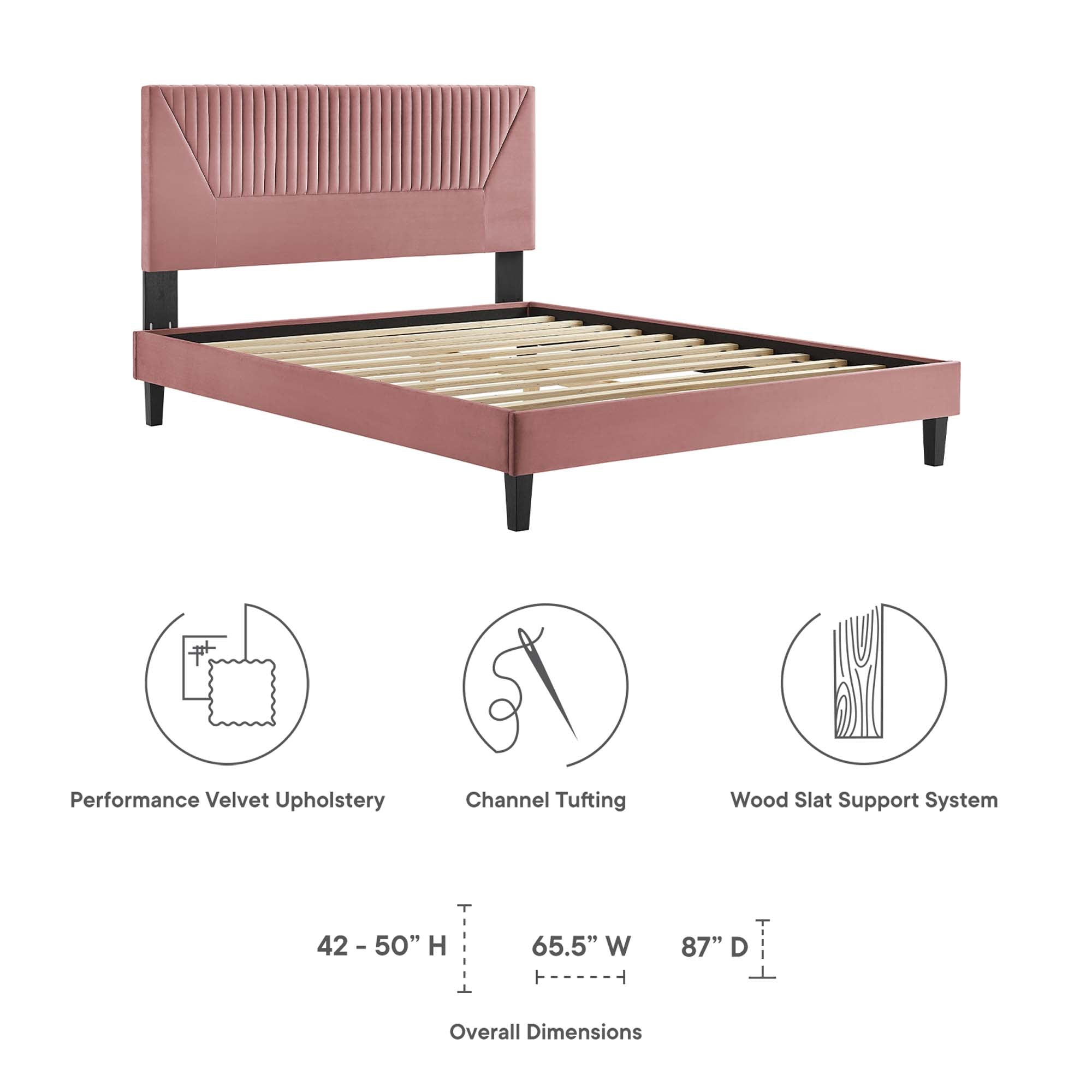 Yasmine Channel Tufted Performance Velvet King Platform Bed - Navy