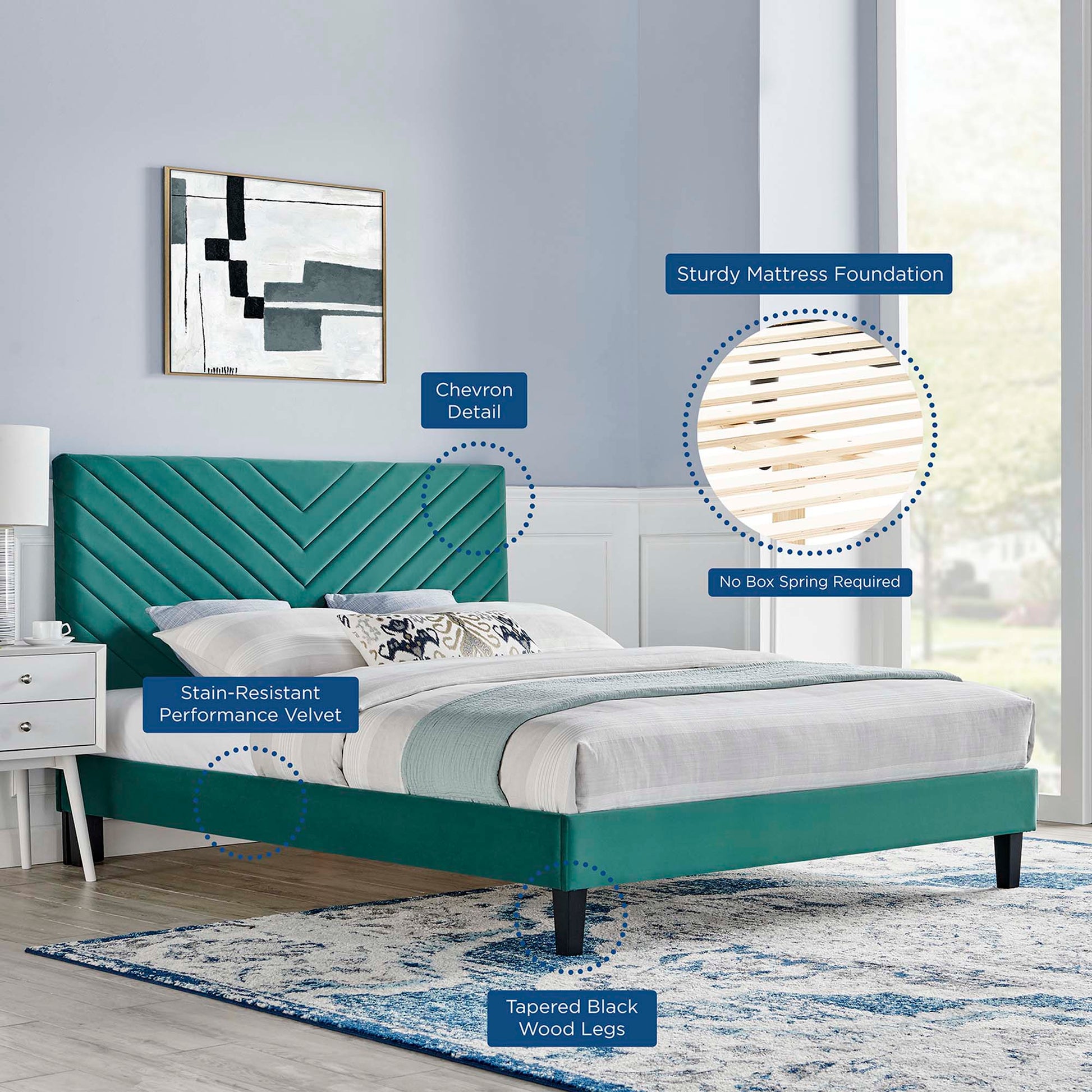 Roxanne Performance Velvet Full Platform Bed