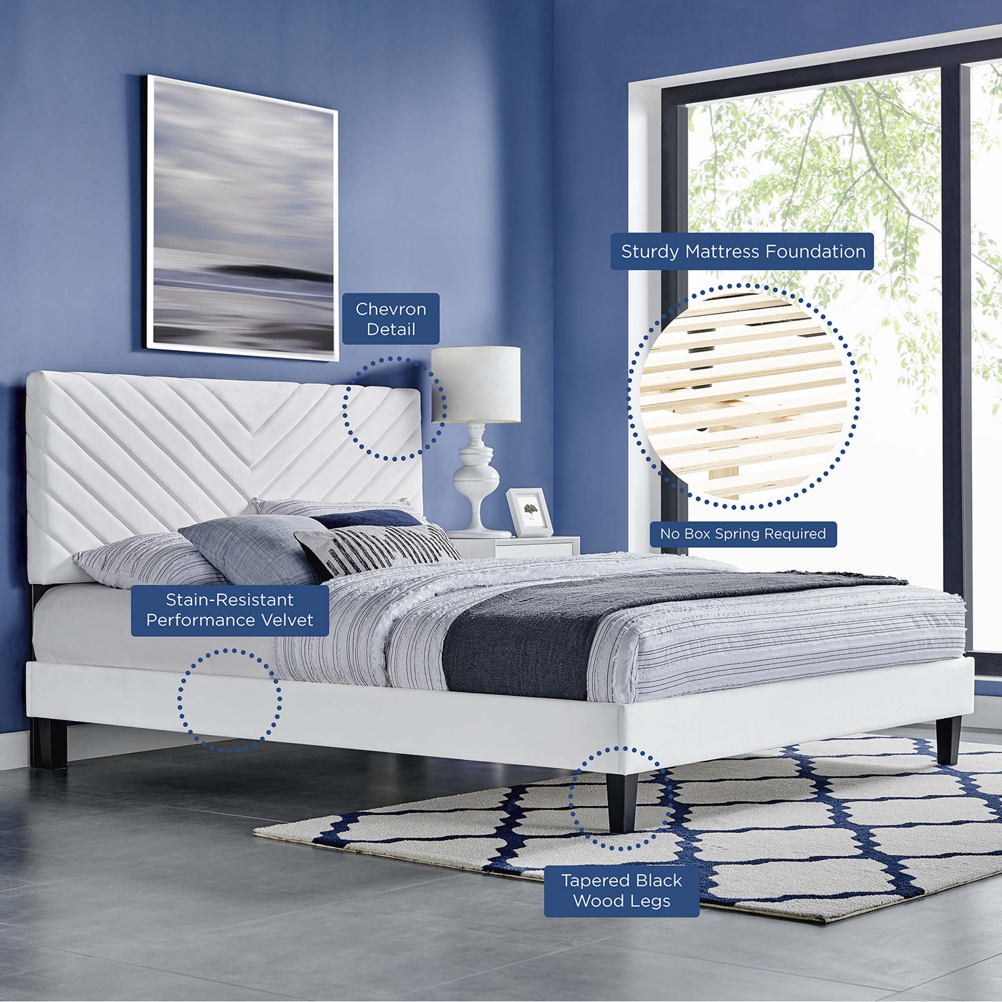 Roxanne Performance Velvet Full Platform Bed
