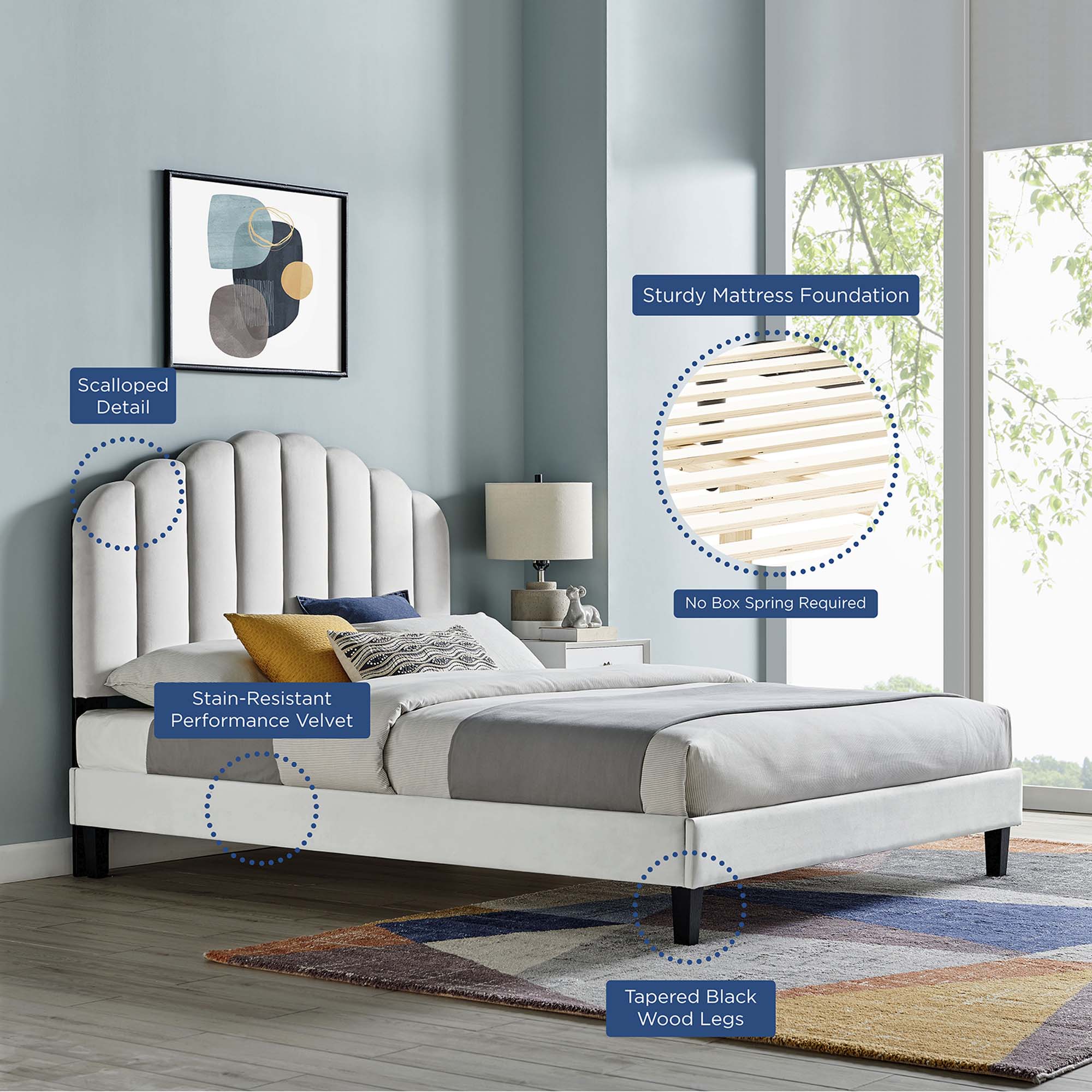Daisy Performance Velvet Full Platform Bed