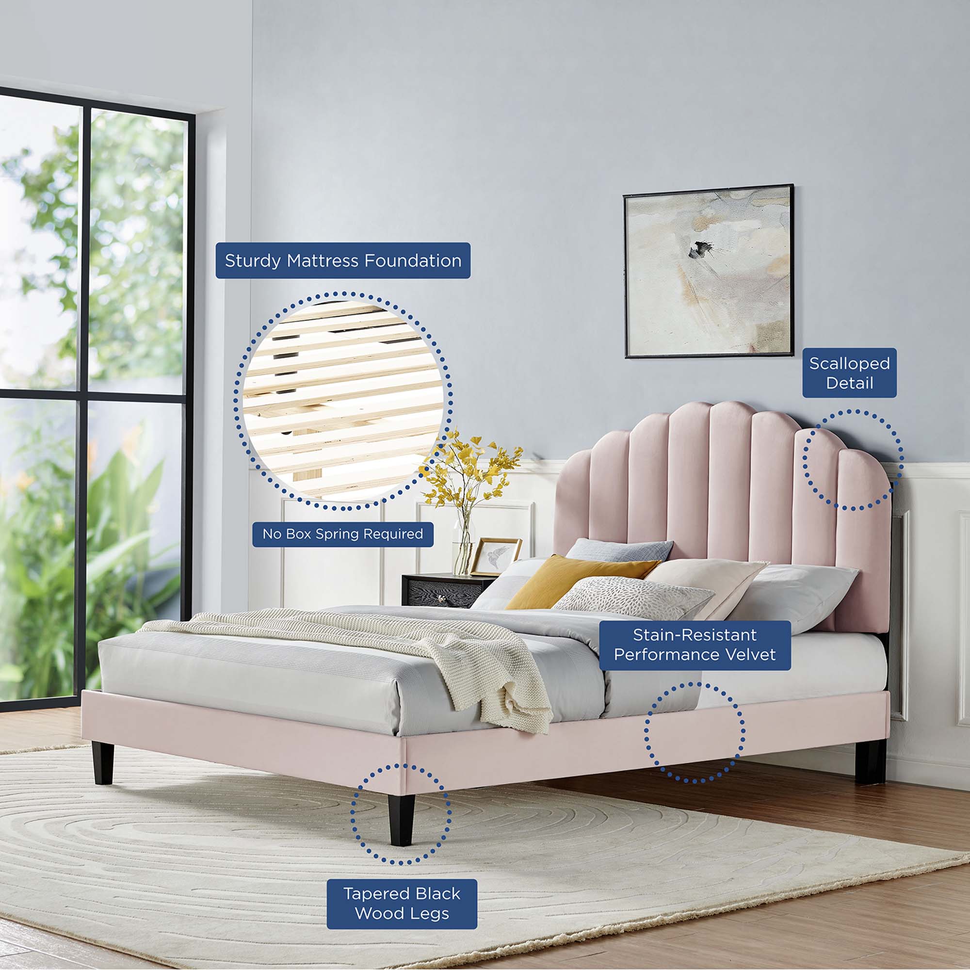 Daisy Performance Velvet Twin Platform Bed