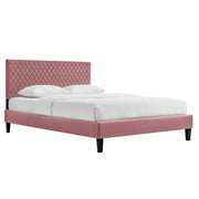 Garcelle Performance Velvet Platform Bed With Black Wood Legs - Dusty Rose