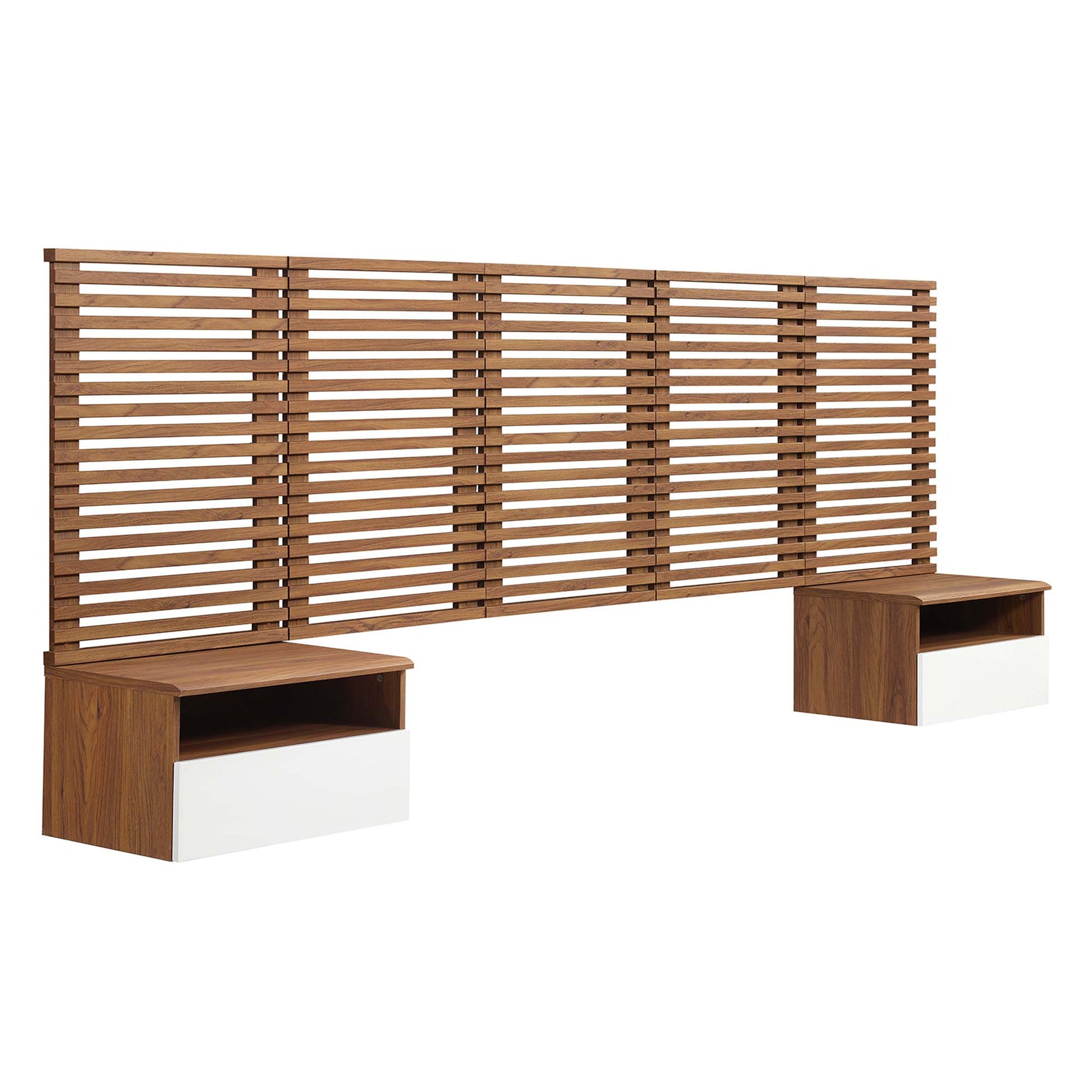 Render Wall Mount Headboard and Modern Nightstands - Walnut