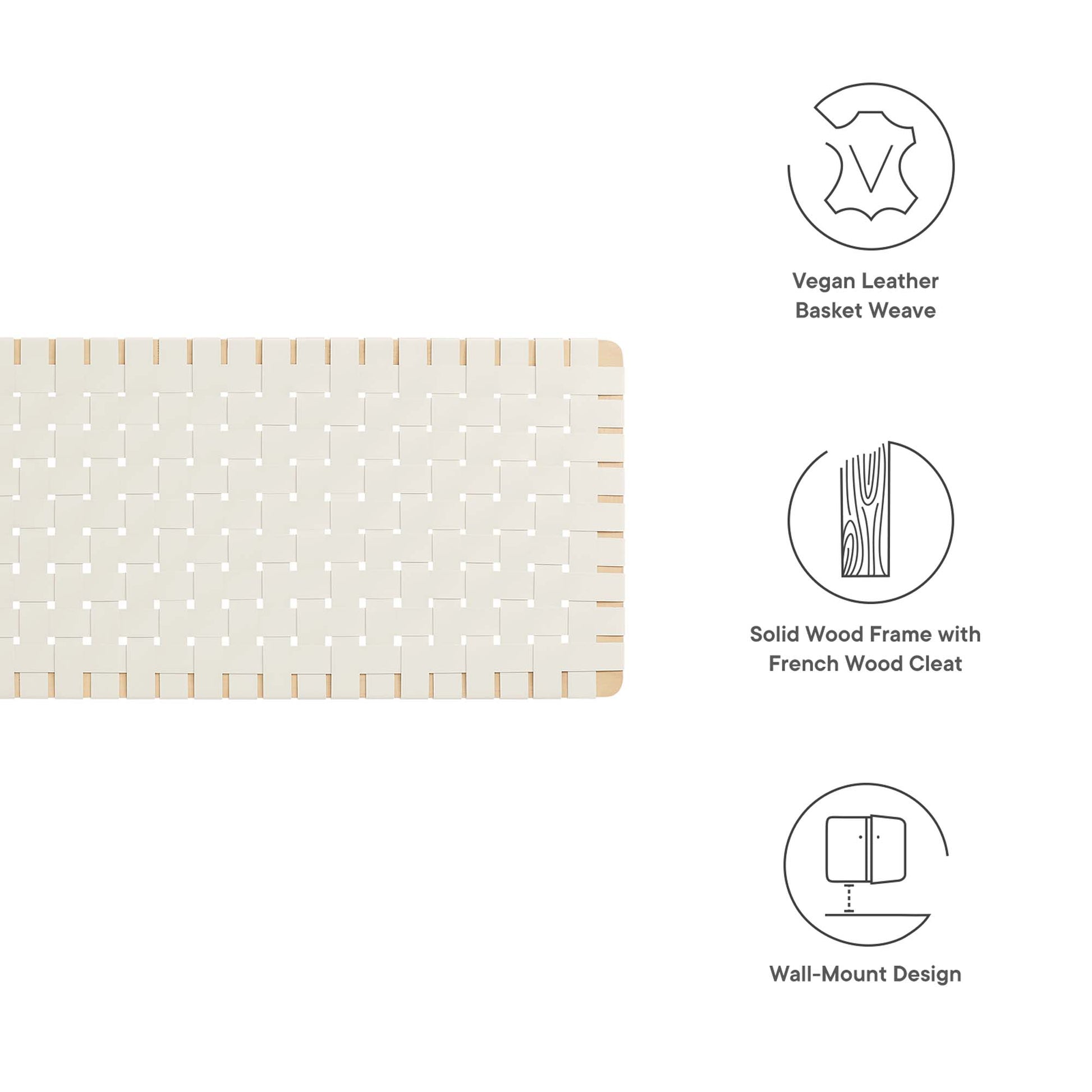 Sparta Weave Wall-Mount Vegan Leather King Headboard - Natural Brown