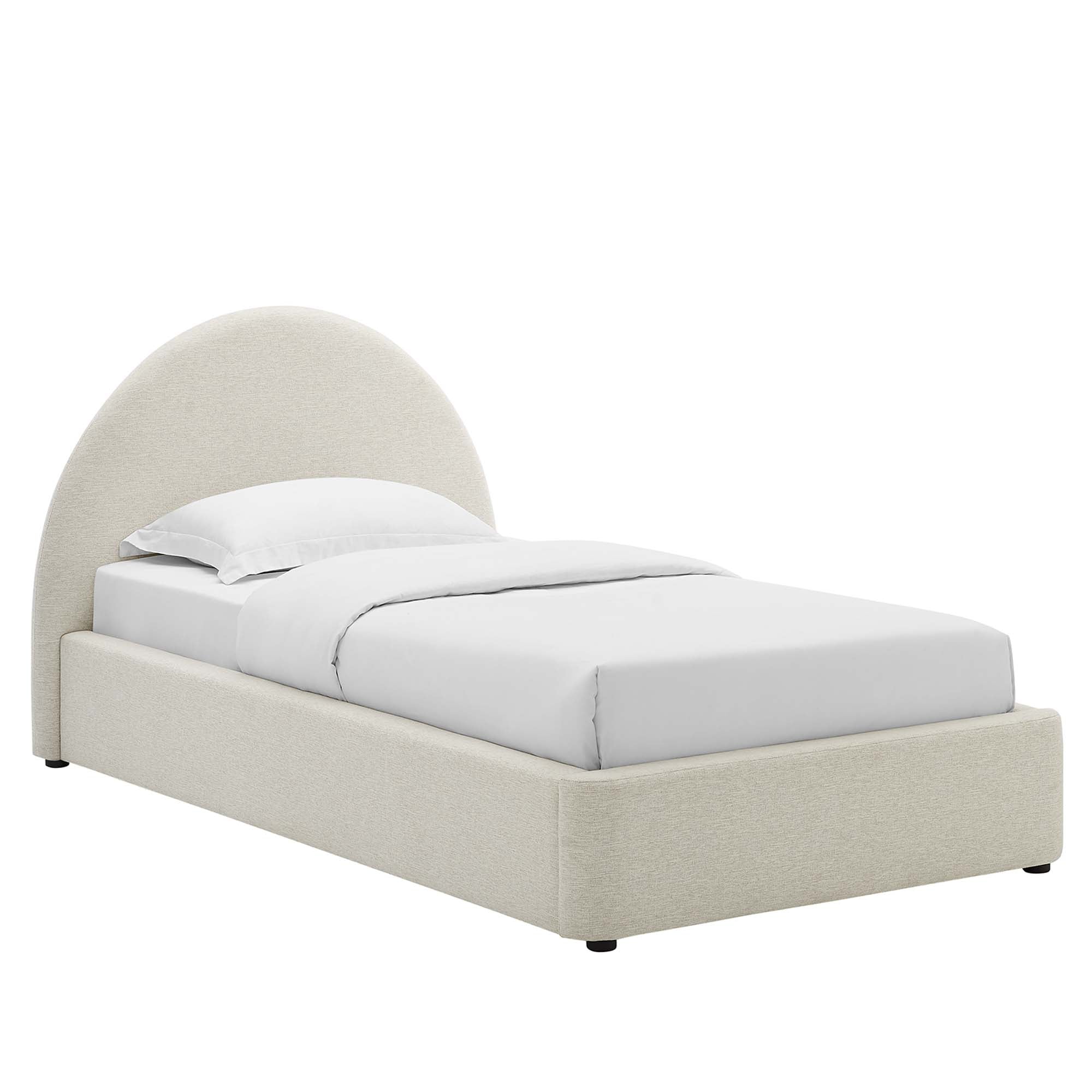 Resort Upholstered Fabric Arched Round Platform Bed - Heathered Weave Ivory