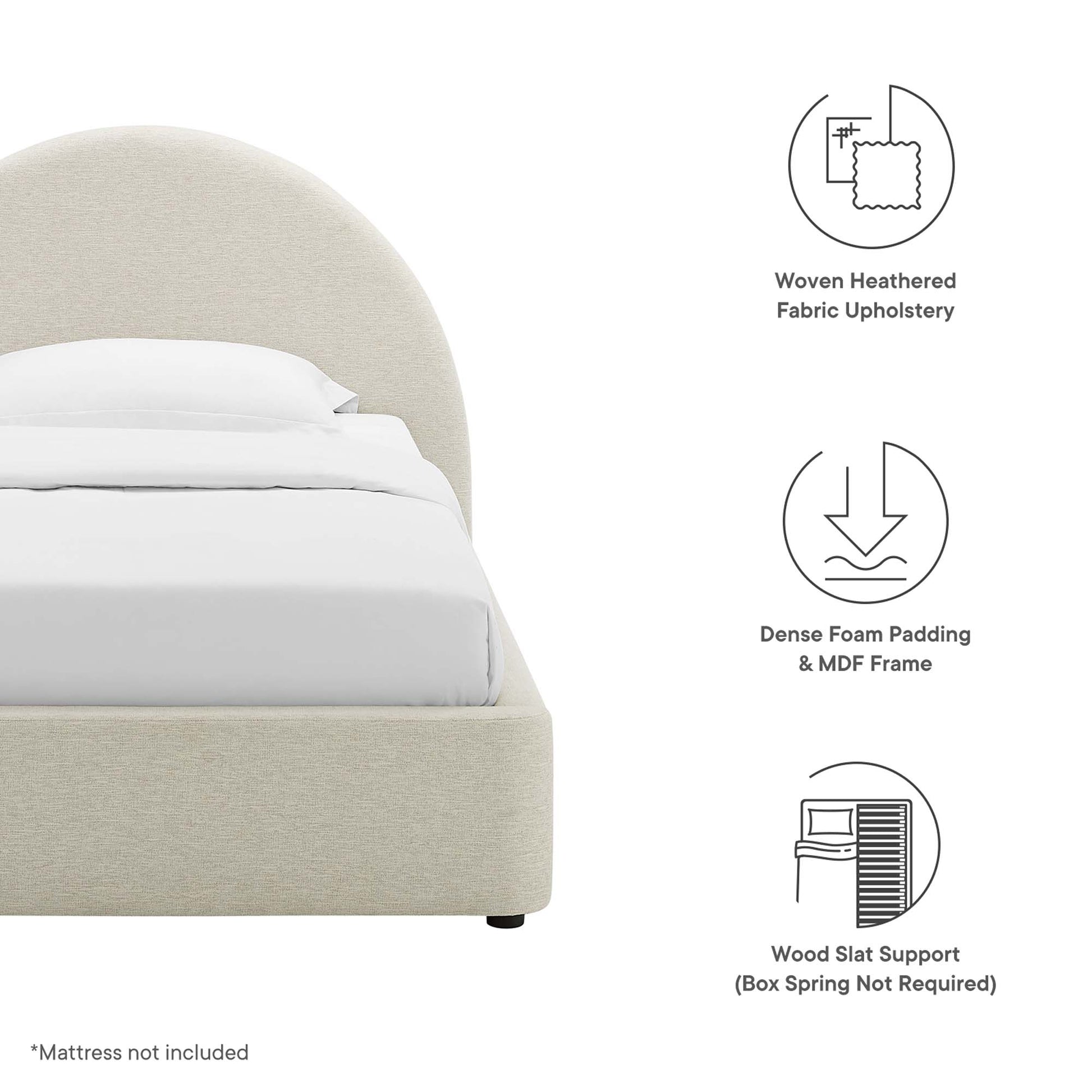 Resort Upholstered Fabric Arched Round Platform Bed - Heathered Weave Slate