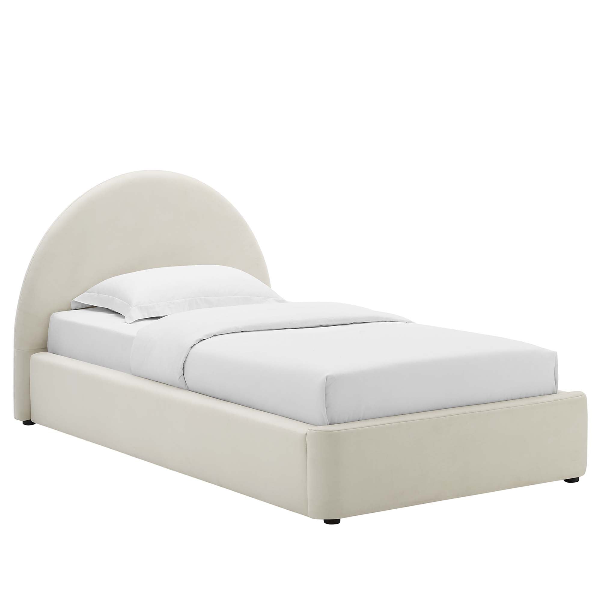 Resort Performance Velvet Arched Round Platform Bed - Alabaster