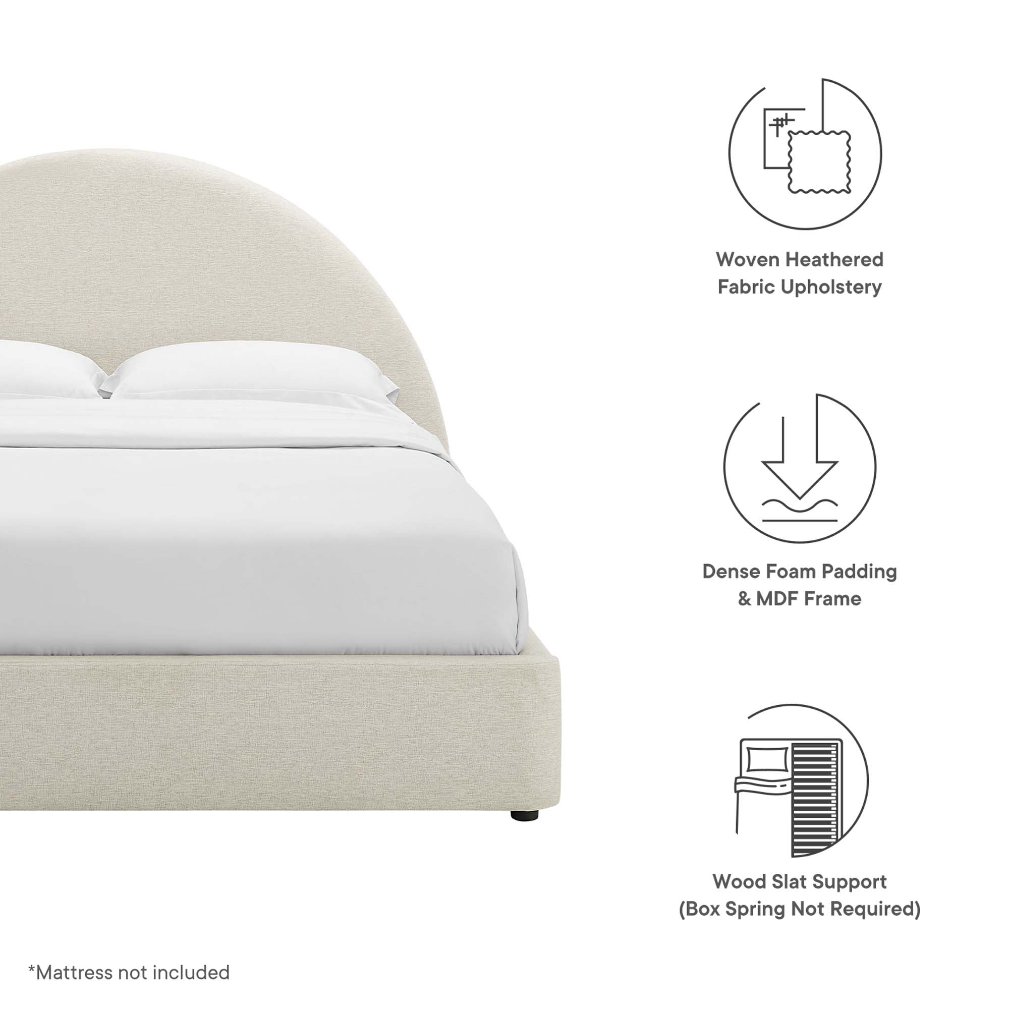 Resort Upholstered Fabric Arched Round Full Platform Bed - Heathered Weave Slate