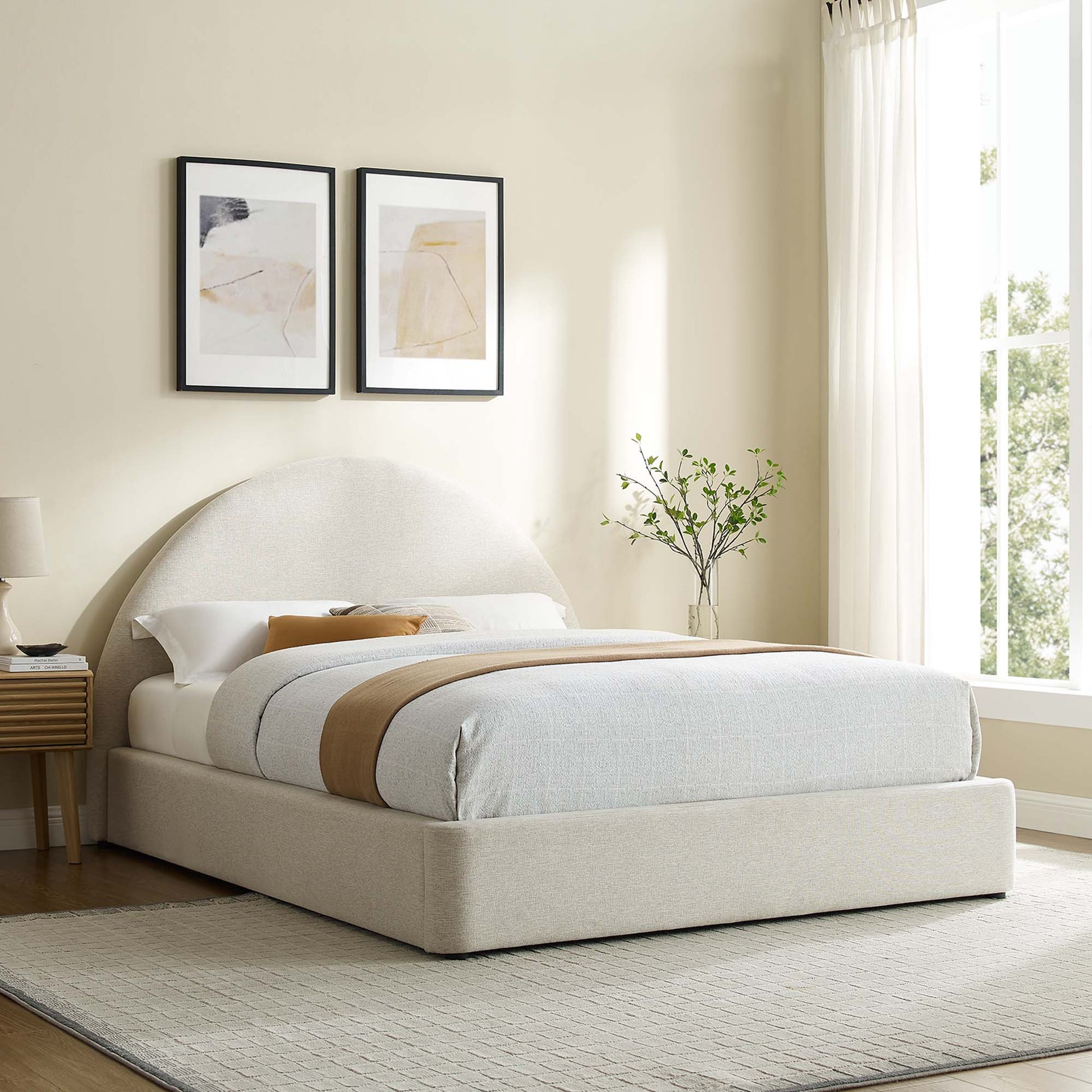 Resort Upholstered Fabric Arched Round Full Platform Bed