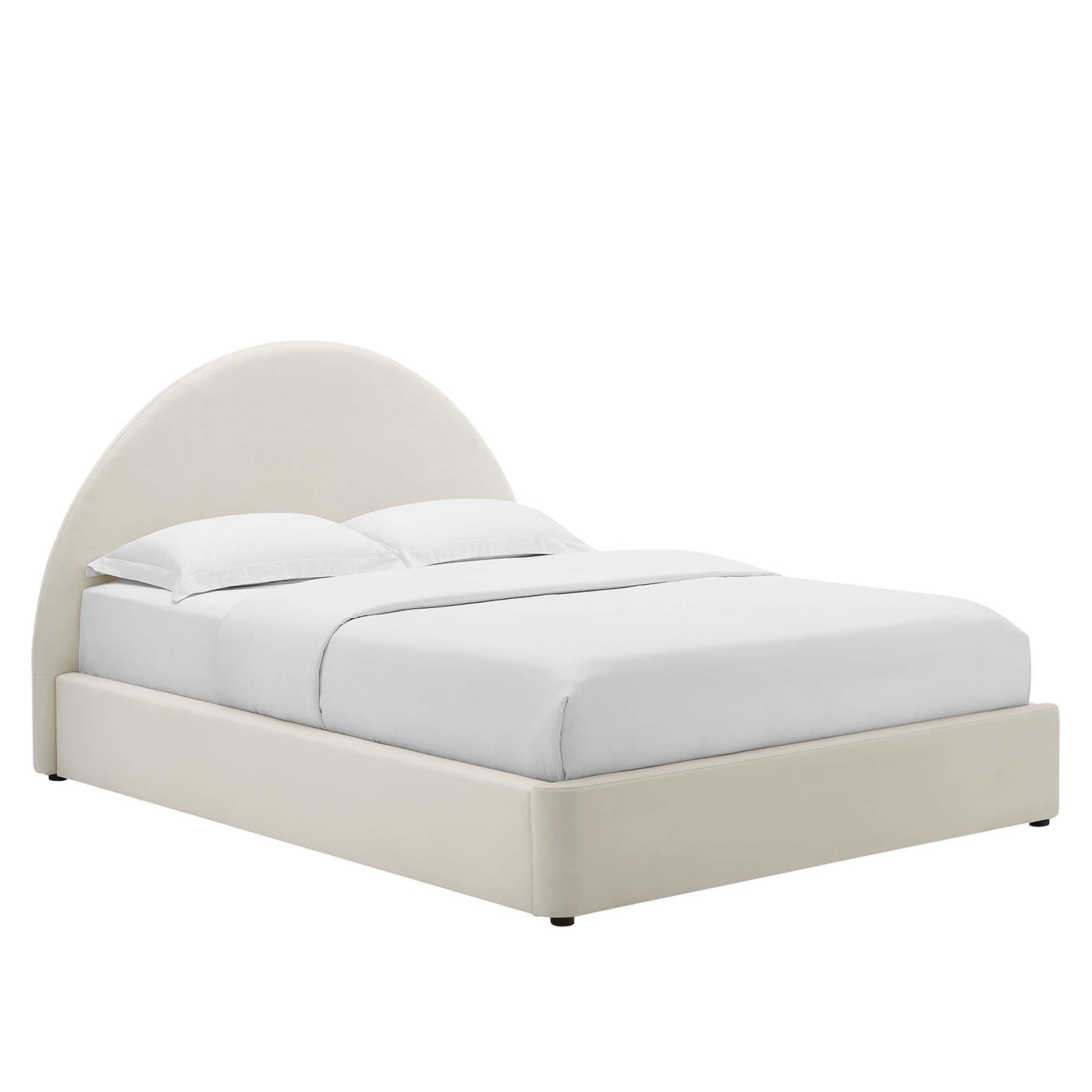 Resort Performance Velvet Arched Round Queen Platform Bed - Alabaster