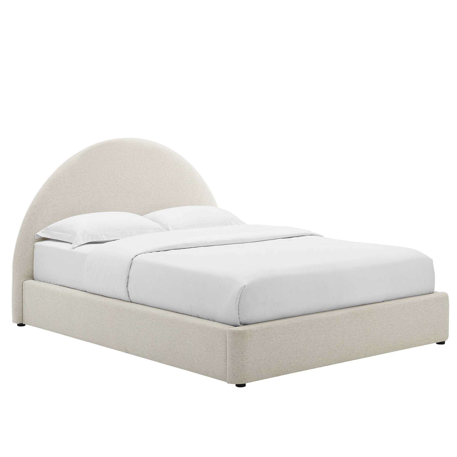 Resort Upholstered Fabric Arched Round King Platform Bed - Heathered Weave Ivory