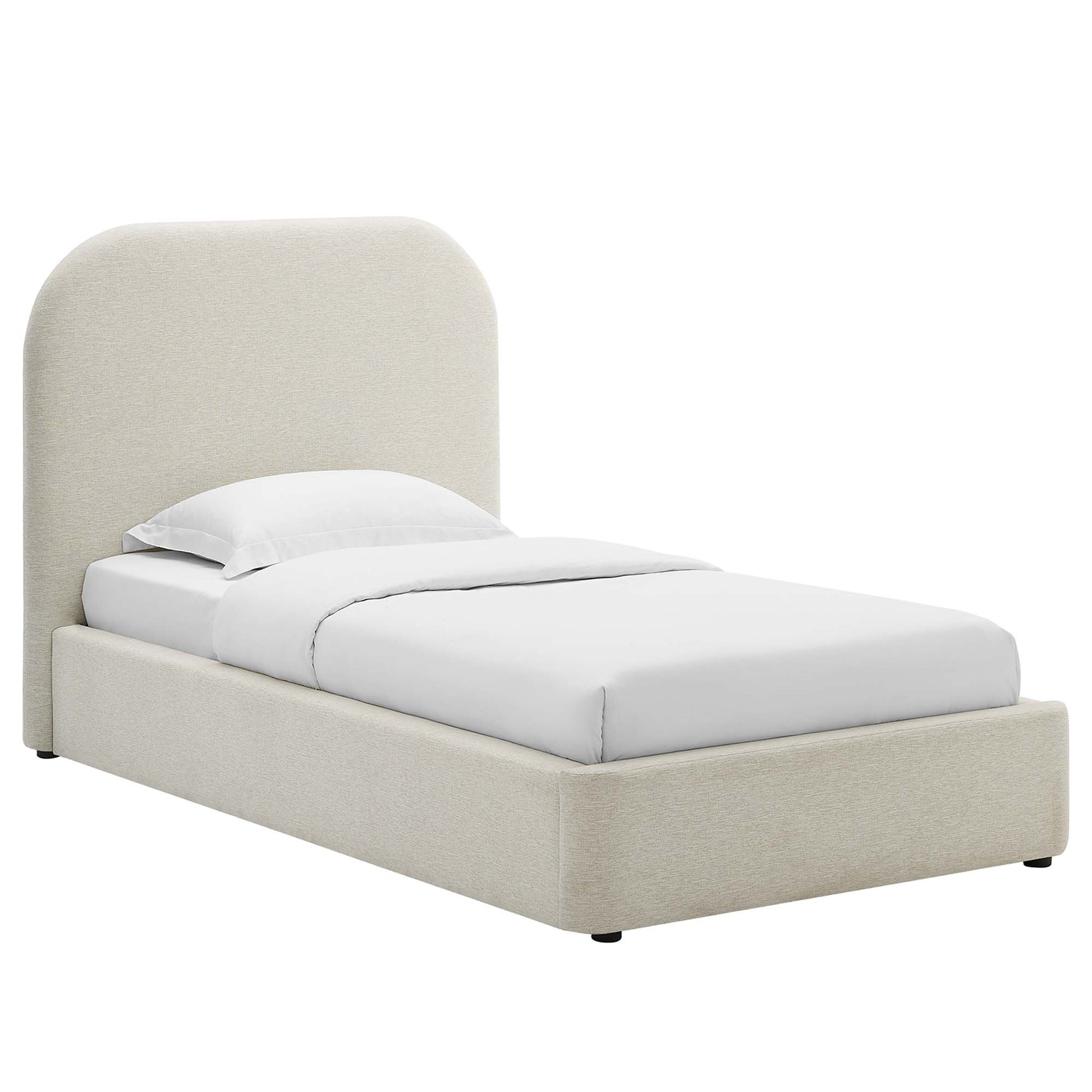 Keynote Upholstered Fabric Curved Platform Bed - Heathered Weave Ivory