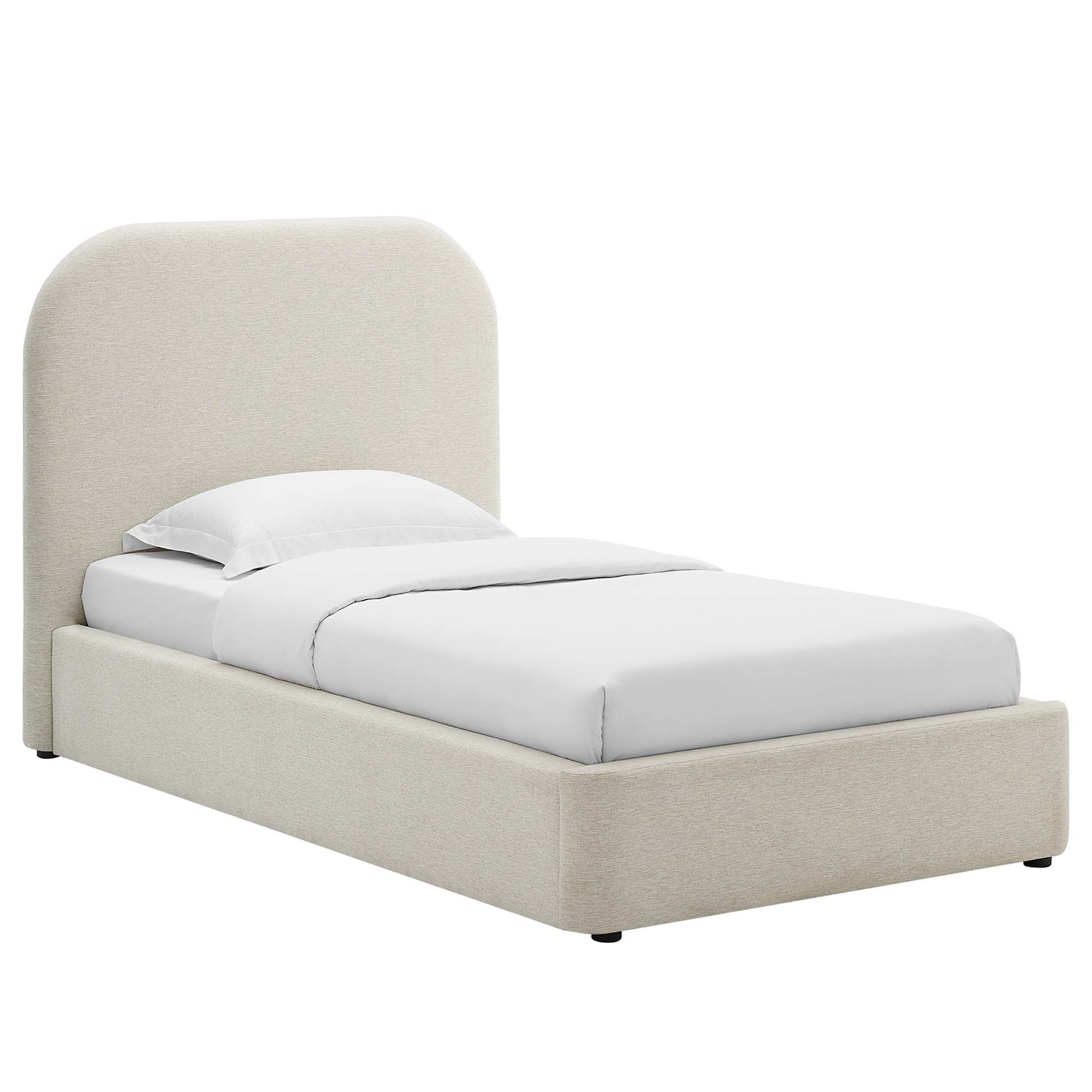 Keynote Upholstered Fabric Curved Platform Bed - Heathered Weave Ivory