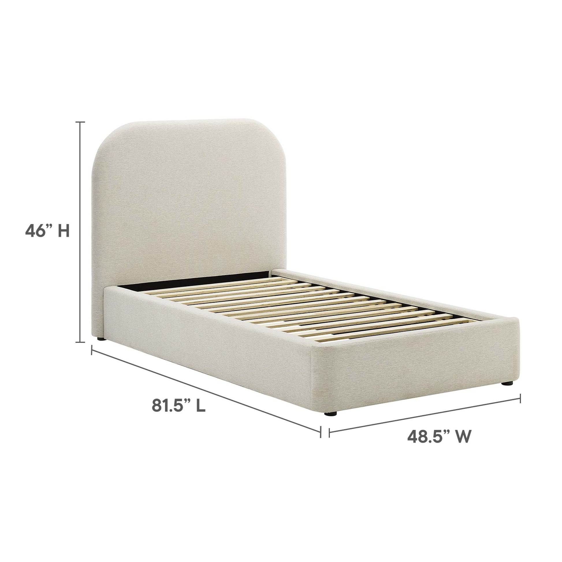 Keynote Upholstered Fabric Curved Platform Bed - Heathered Weave Light Gray