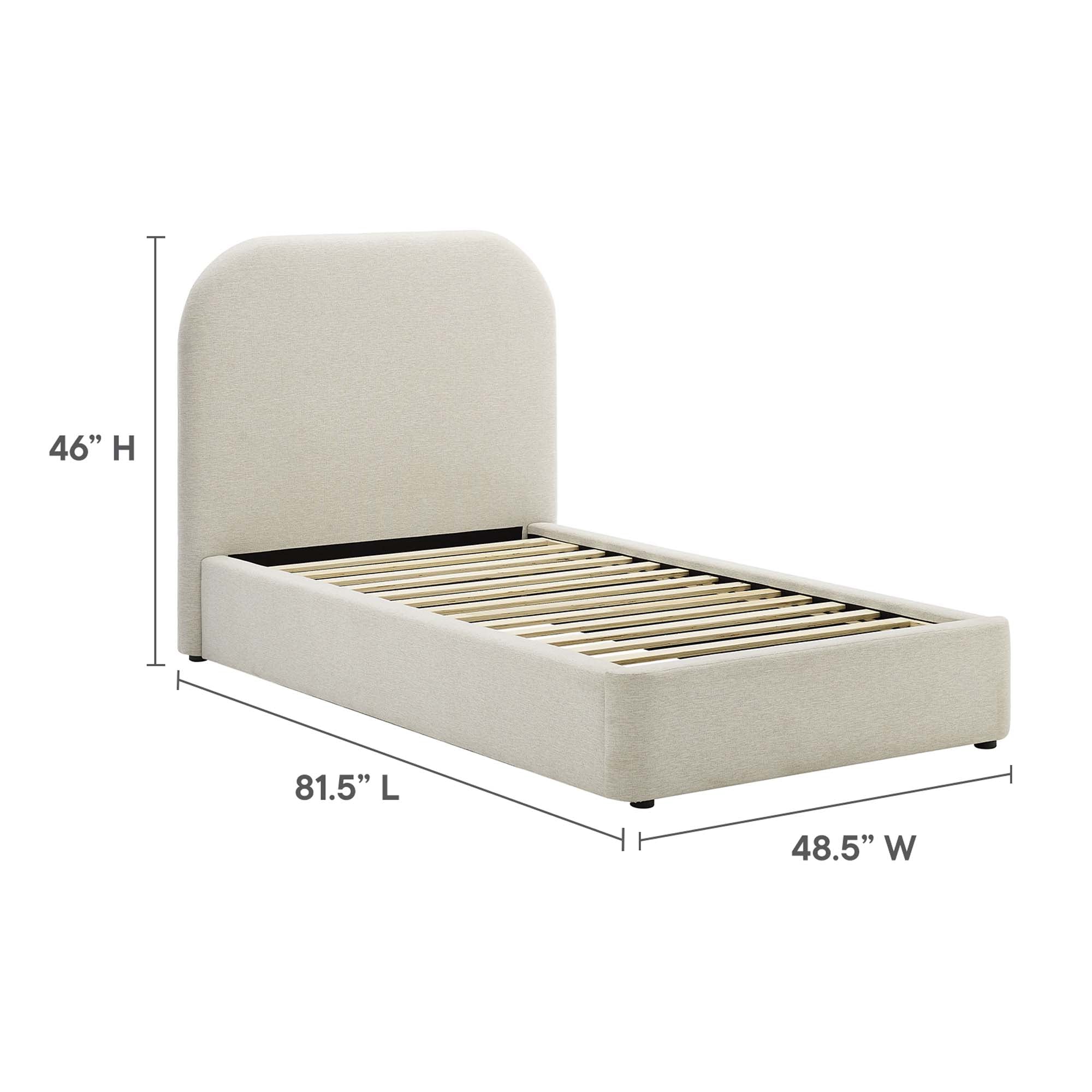 Keynote Upholstered Fabric Curved Platform Bed - Heathered Weave Light Gray